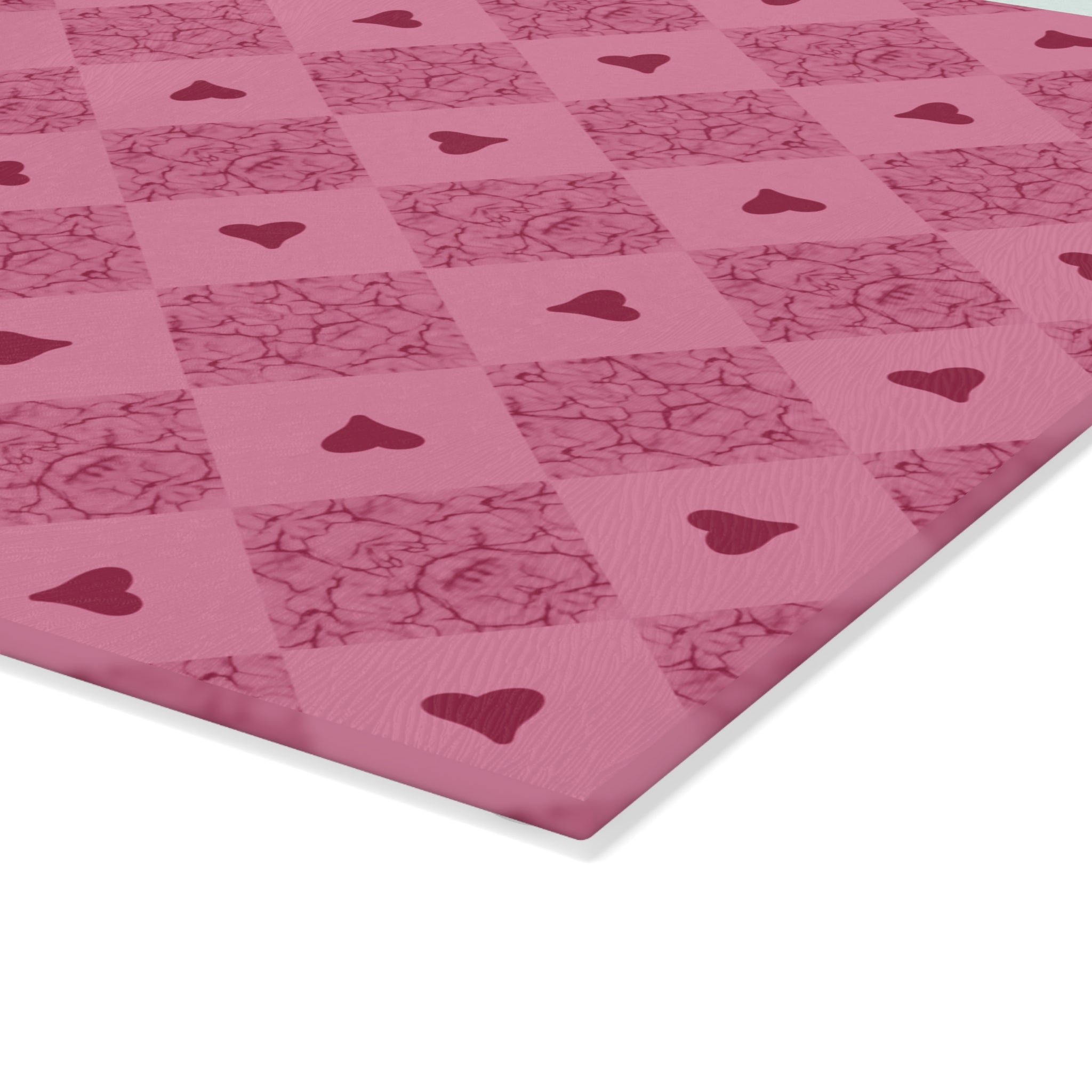 Pink Heart Pattern Glass Cutting Board — Decorative Kitchen Chopping Board