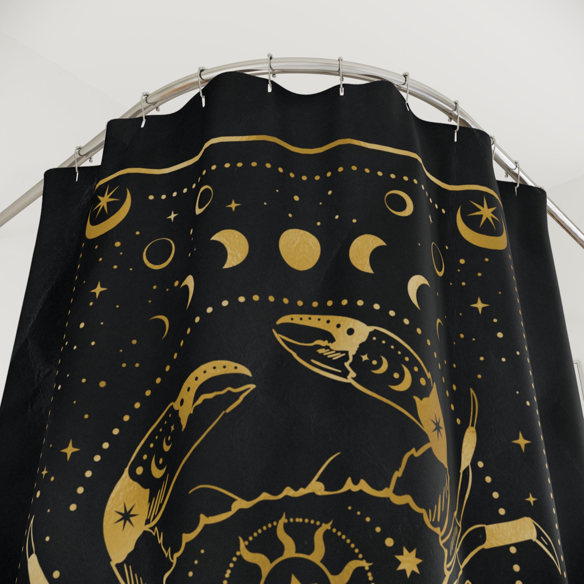 Cancer Zodiac Shower Curtain — Gold Celestial Crab Astrology Bathroom Decor