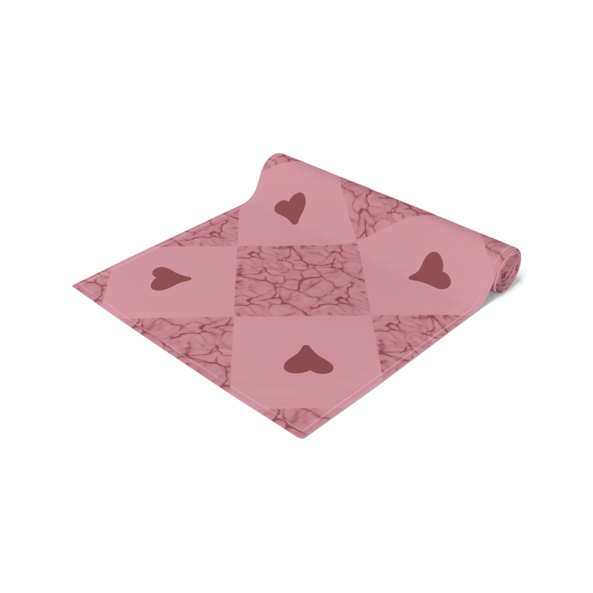Pink Heart Patchwork Table Runner - Romantic Valentine Dining Decor