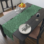 Emerald Marble Table Runner — Green Swirl Cotton-Poly Dining Decor