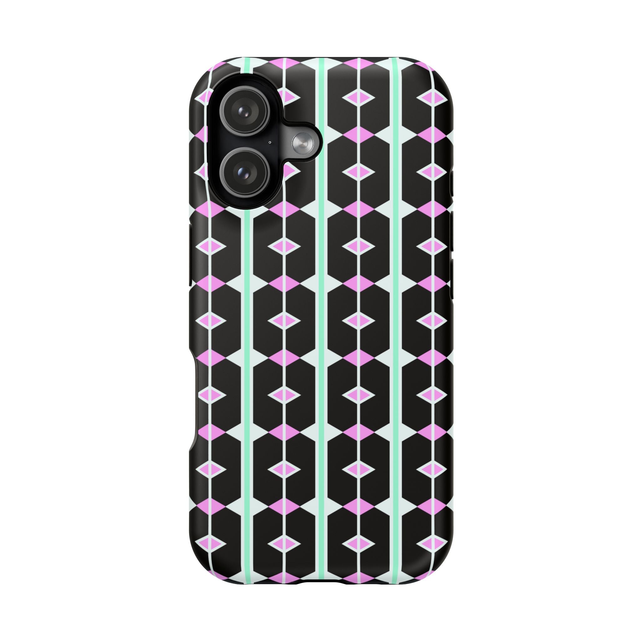 Geom Stripe Magnetic Phone Case — Black with Mint & Lavender Pattern