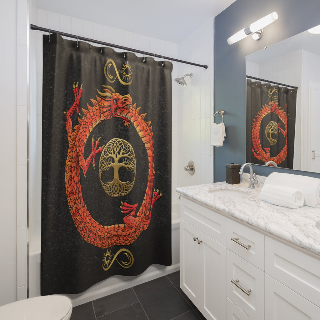 Ouroboros Dragon Shower Curtain — Celtic Tree of Life Bathroom Decor