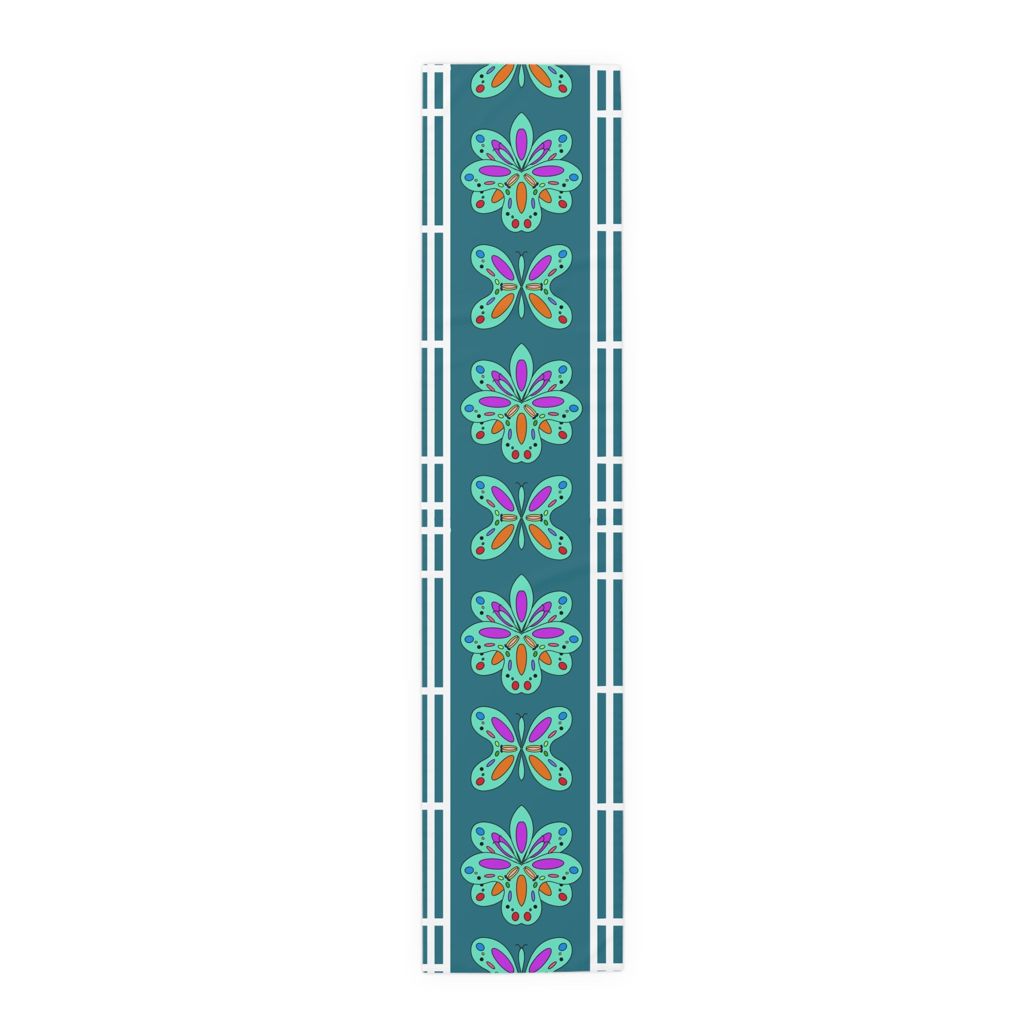 Floral Mosaic Table Runner — Teal Boho Dining Decor