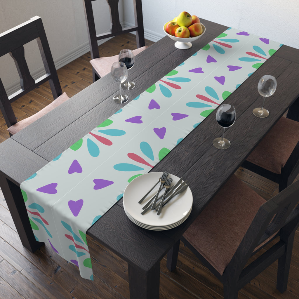 Floral Geometric Table Runner — Pastel Heart & Petal Pattern