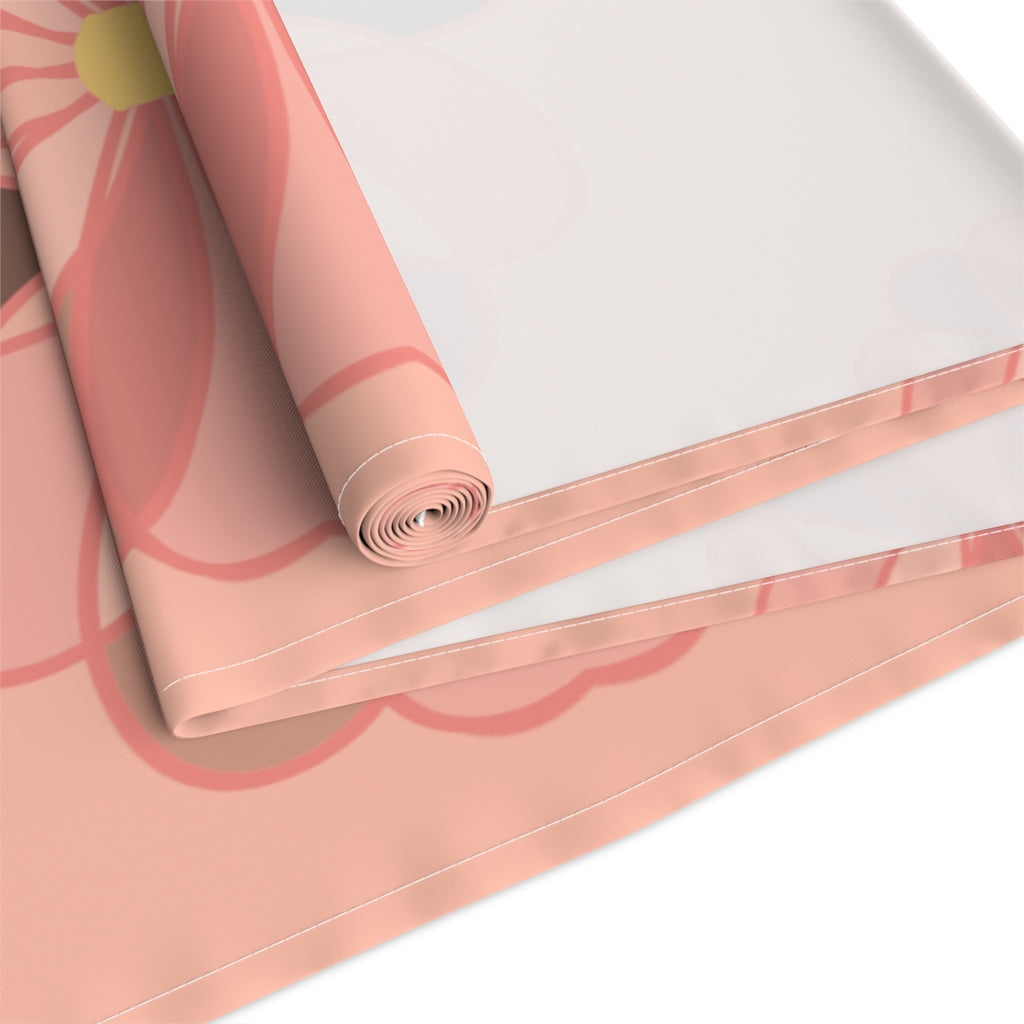 Pink Floral Table Runner — Retro Flower Pattern Cotton-Poly Table Runner