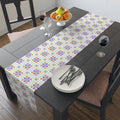 Floral Tile Table Runner — Retro Pastel Pattern Cotton-Poly Blend