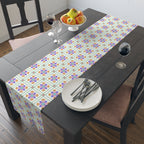 Floral Tile Table Runner — Retro Pastel Pattern Cotton-Poly Blend
