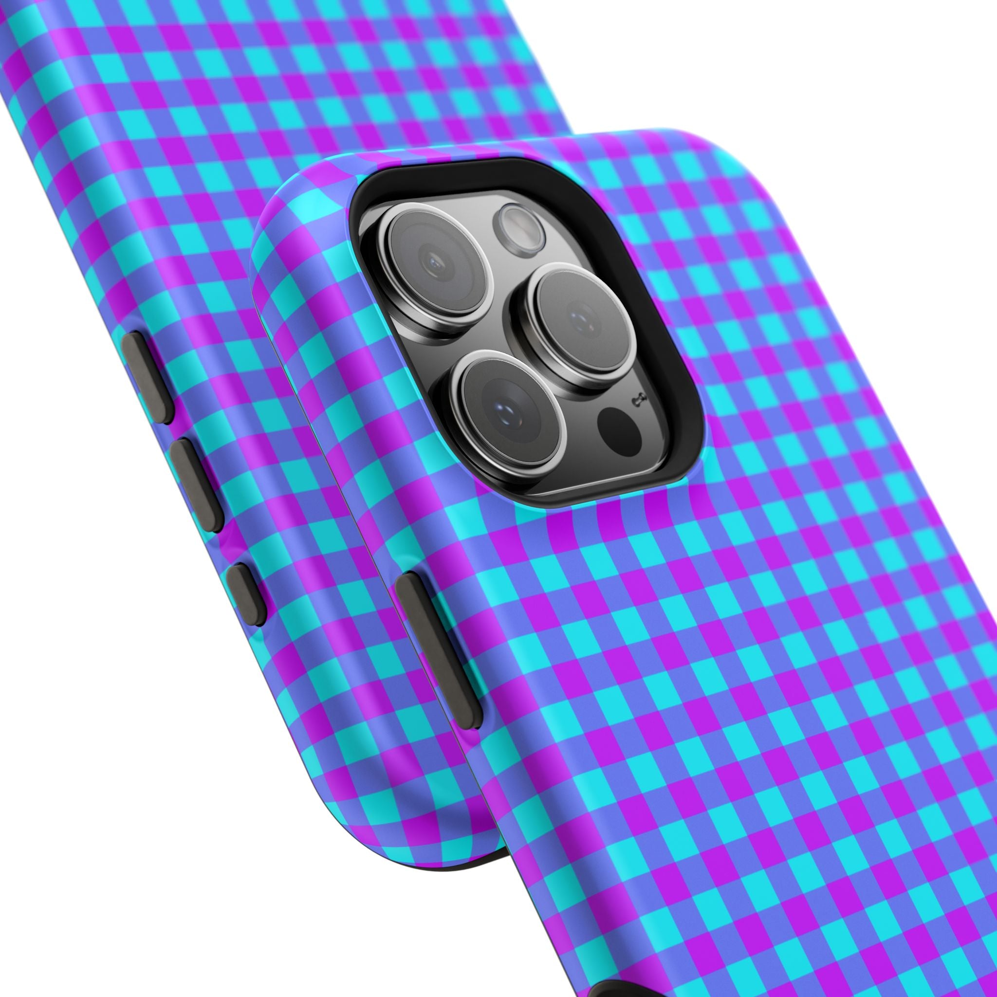 Phone Case — Blue & Purple Gingham Magnetic Impact-Resistant Case