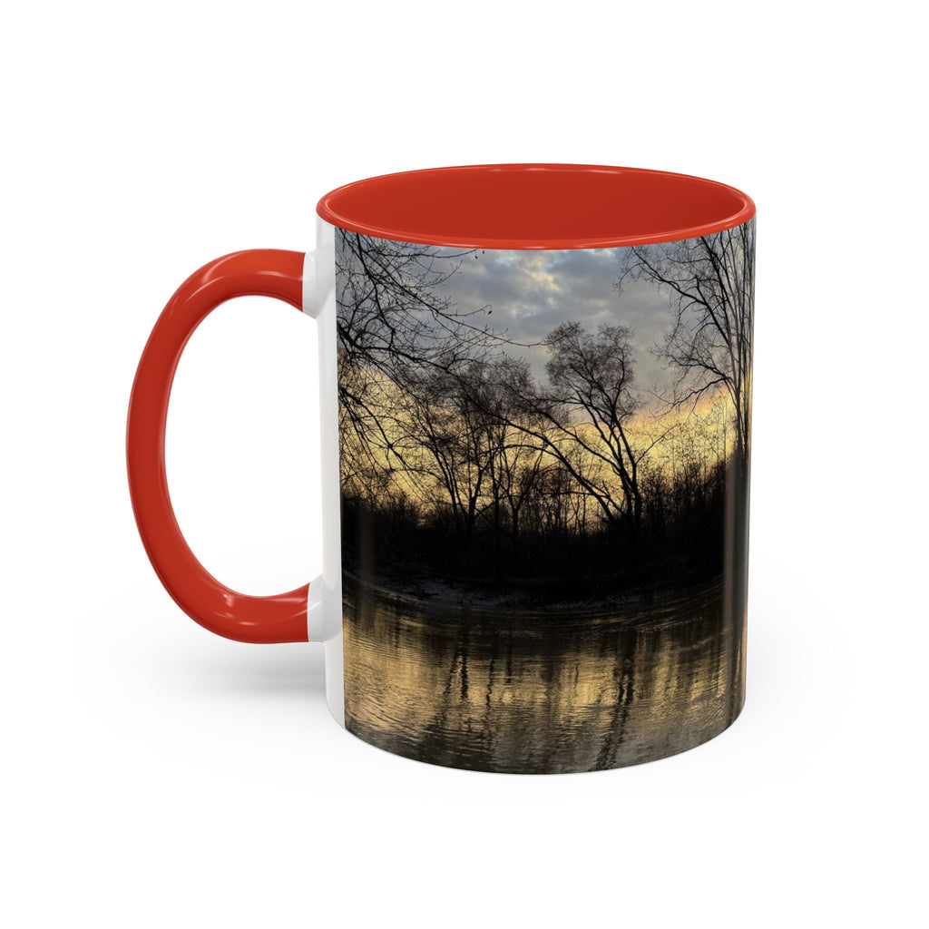 Sunset Reflection Coffee Mug — Forest Silhouette Accent Mug