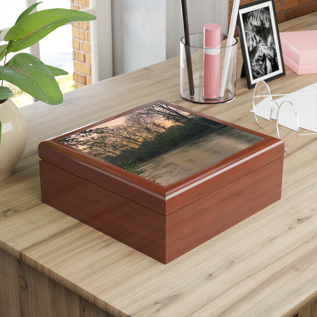 Scenic River Sunset Jewelry Box - Elegant Lacquer Keepsake
