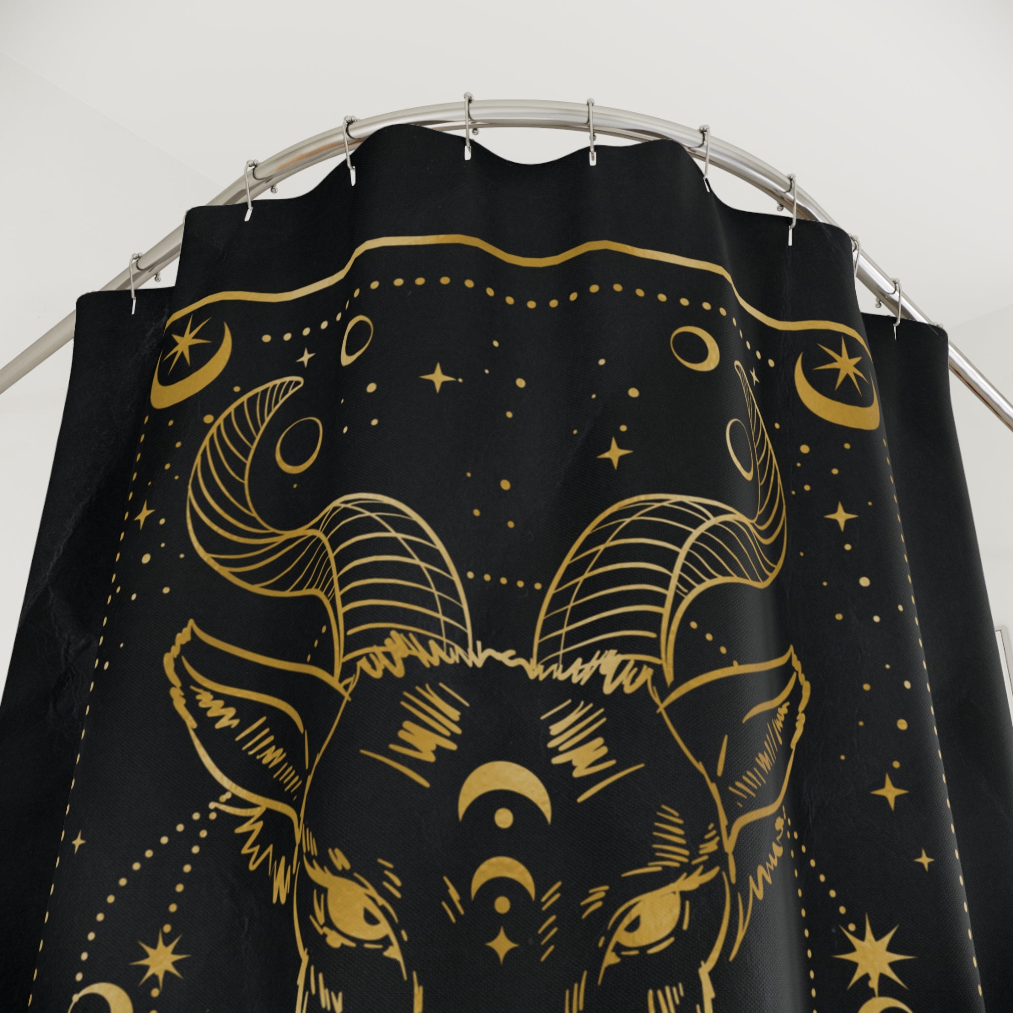 Capricorn Zodiac Shower Curtain — Gold Mystic Goat Astrological Bathroom Decor
