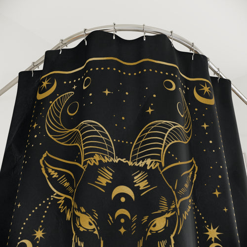Capricorn Zodiac Shower Curtain — Gold Mystic Goat Astrological Bathroom Decor