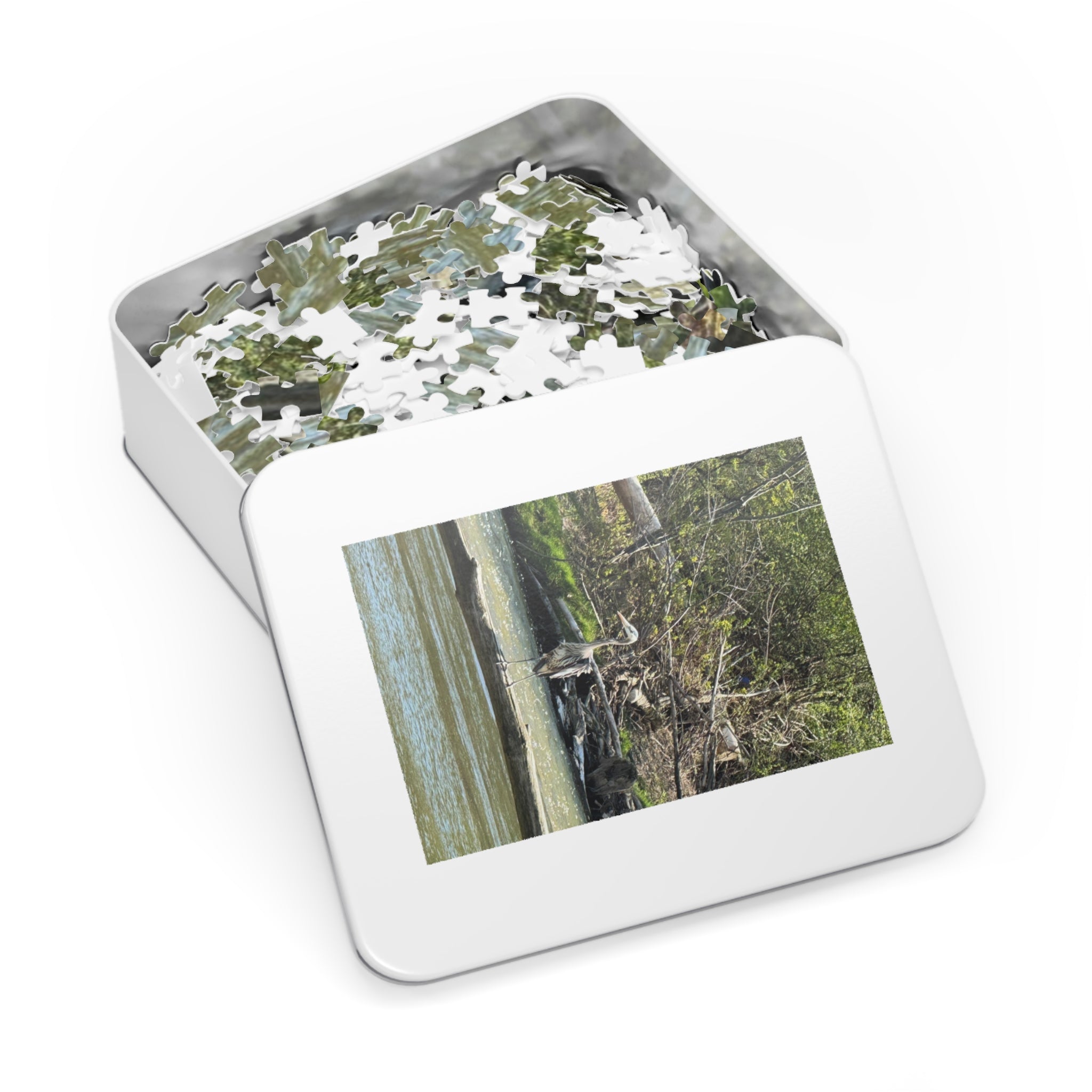 Heron Shoreline Jigsaw Puzzle with Tin – Nature Wildlife Puzzle
