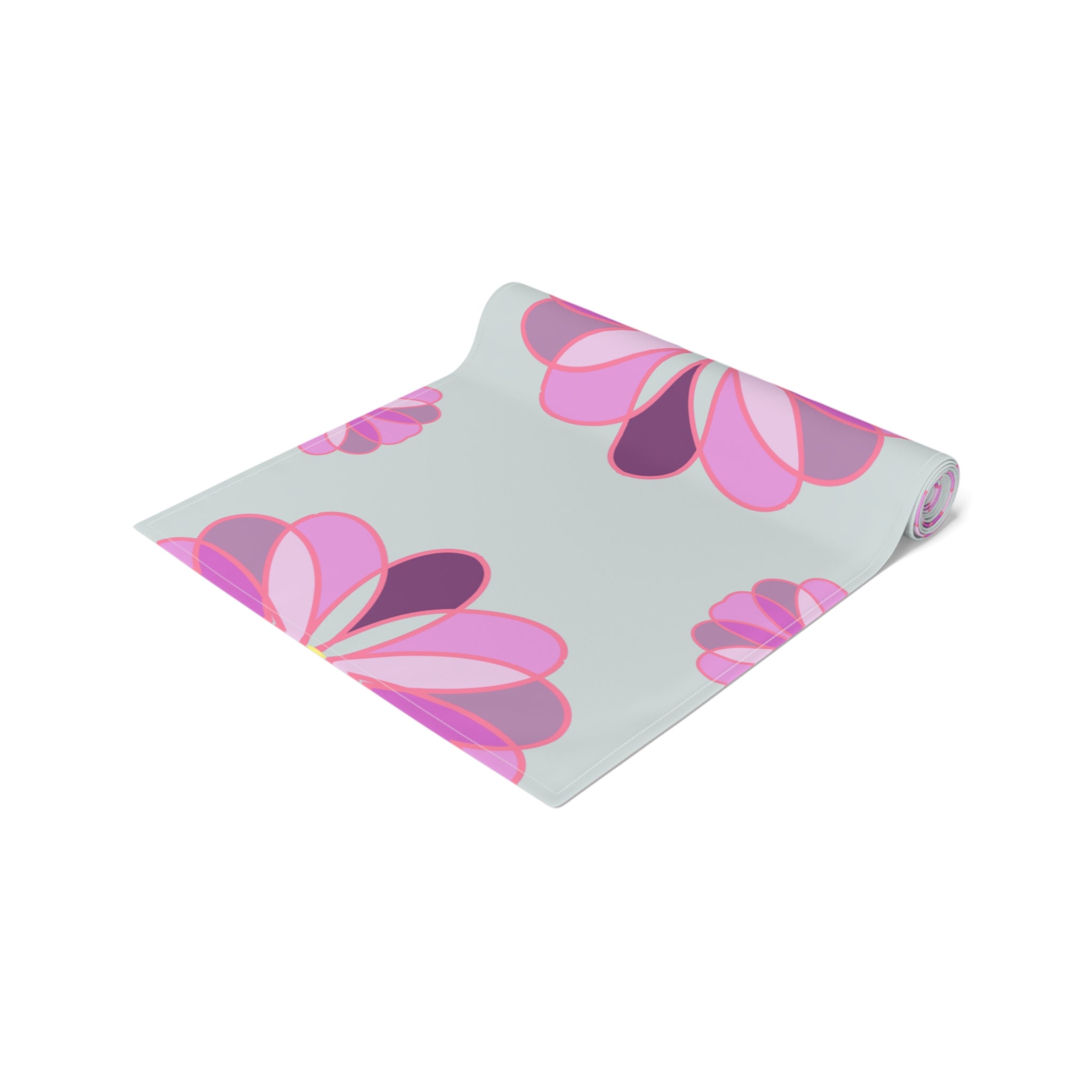 Pink Retro Floral Table Runner — Midcentury Flower Pattern Cotton-Poly Blend