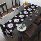 Black Floral Mandala Table Runner – Pastel Mosaic Dinner Party Decor
