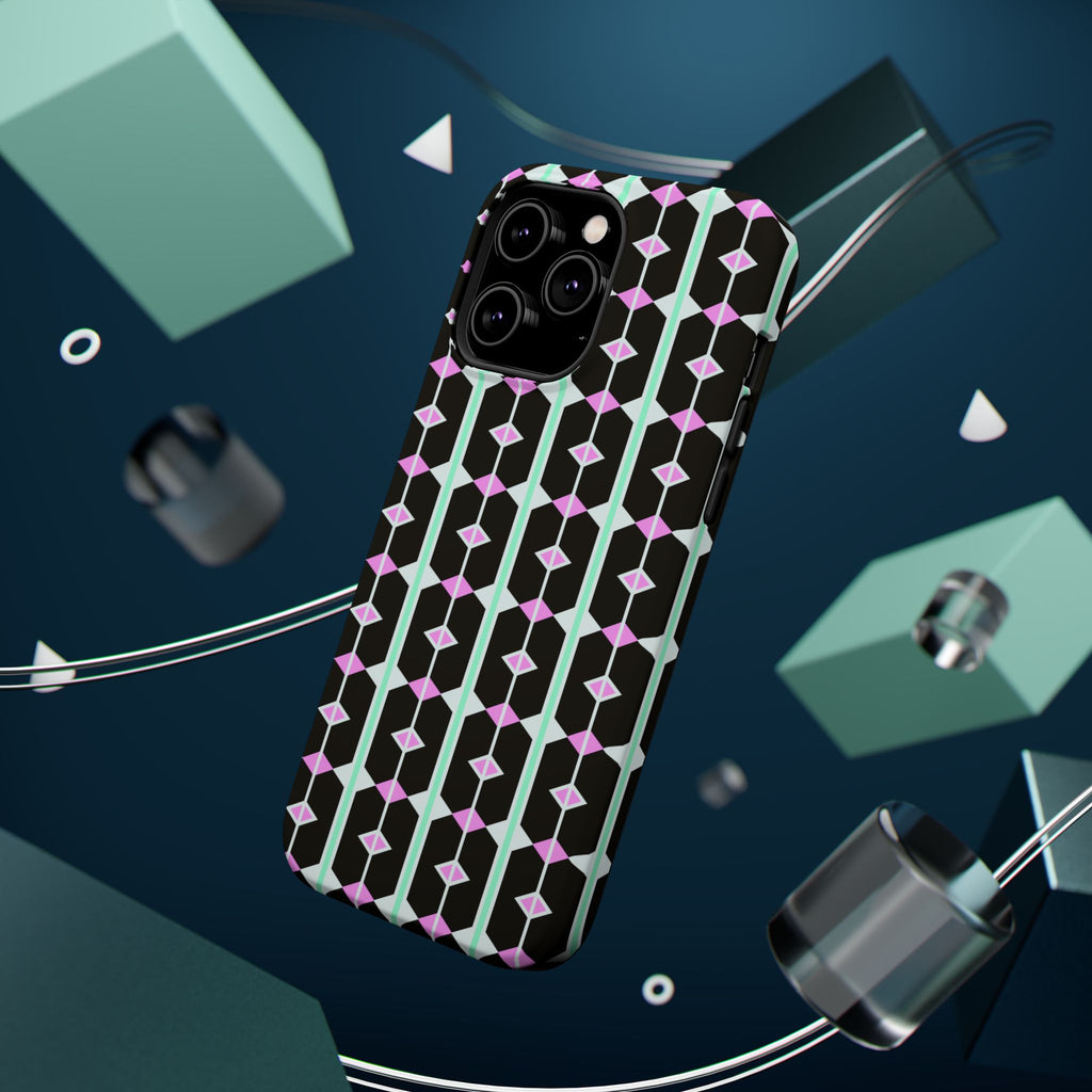 Geom Stripe Magnetic Phone Case — Black with Mint & Lavender Pattern