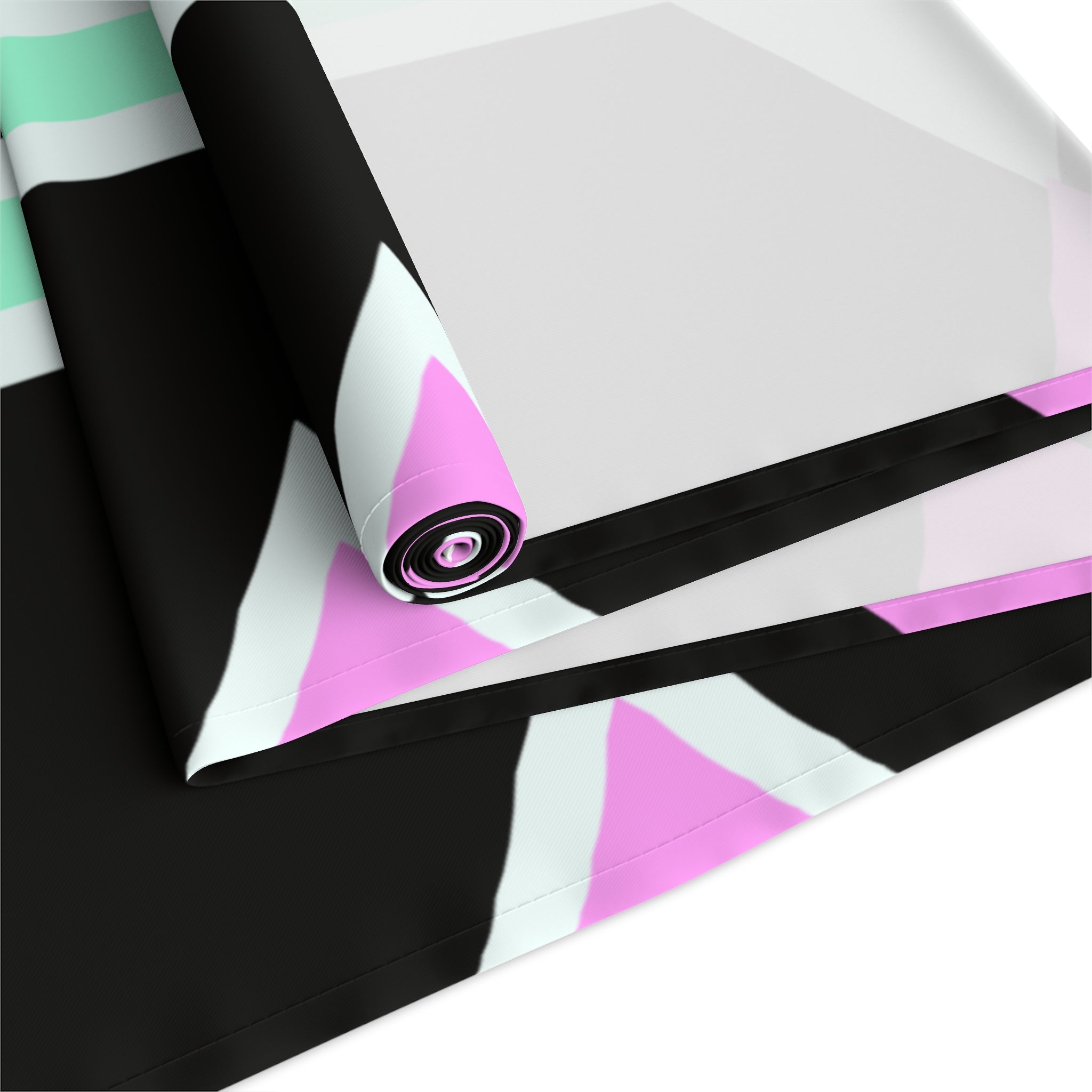 Geometric Pastel Stripe Table Runner — Modern Black, Mint & Pink Dining Accent