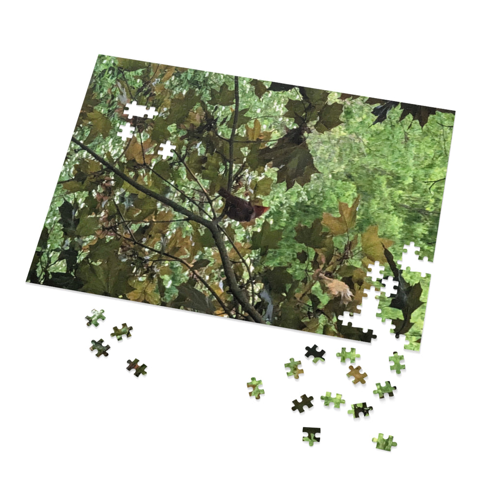 Leaf Canopy Hiding Bird Jigsaw Puzzle — Nature Puzzle with Tin