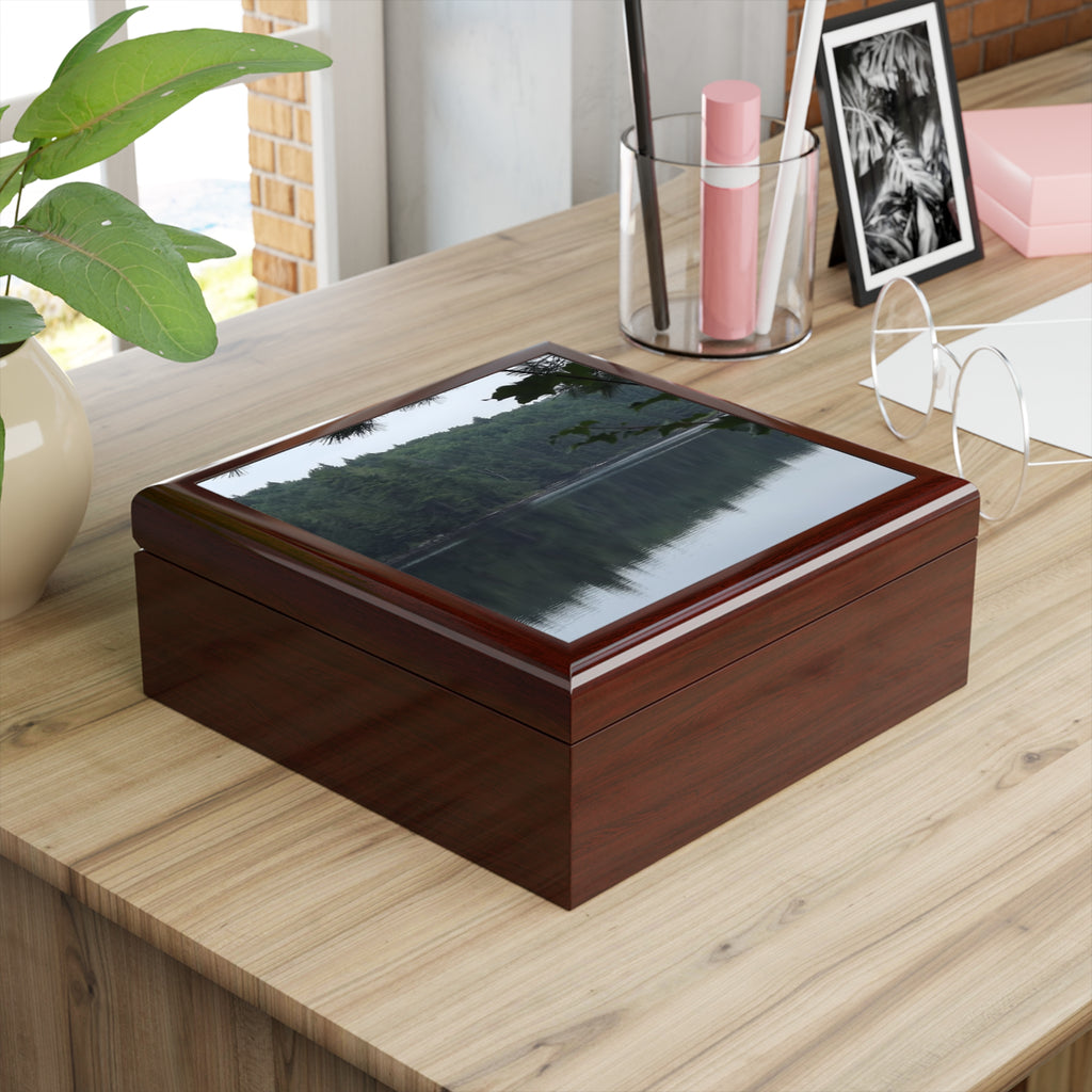 Lake Reflection Jewelry Box — Scenic Forest Lake Keepsake Box