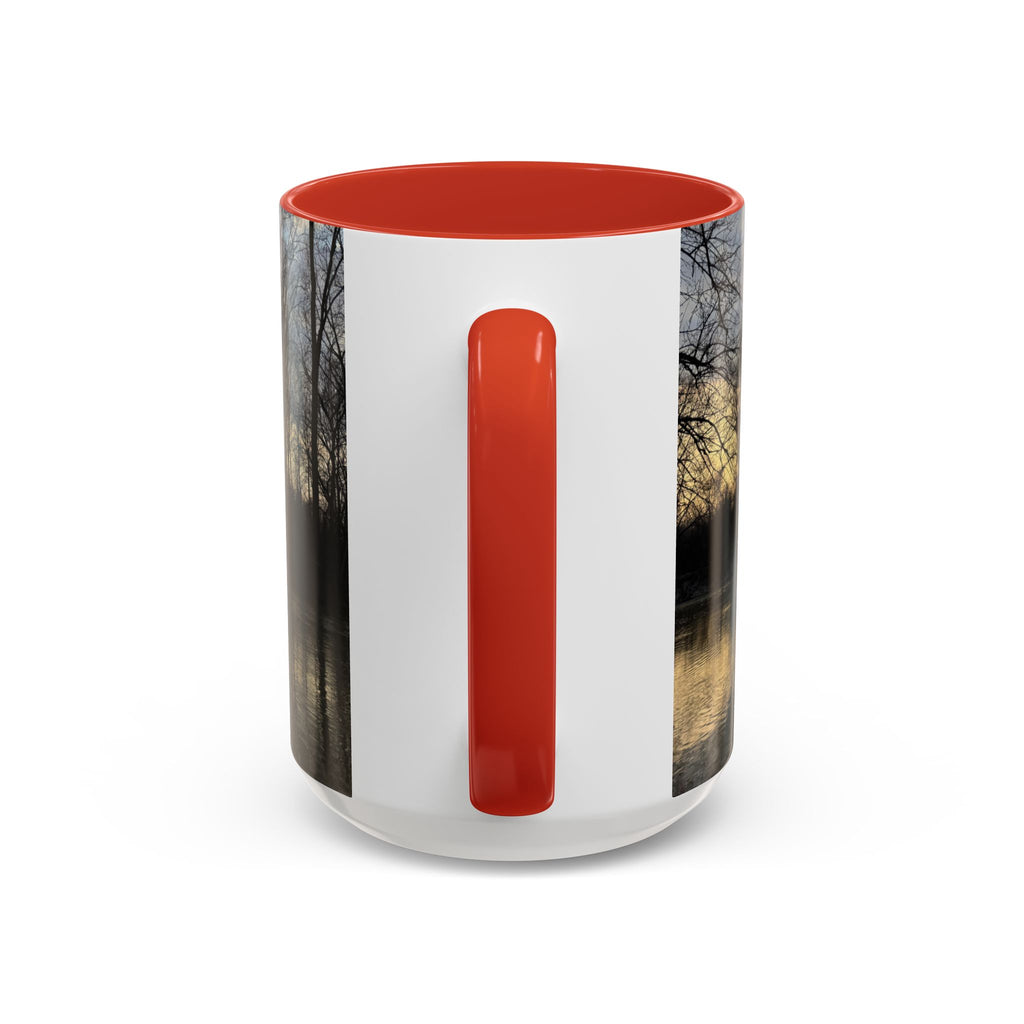 Sunset Reflection Coffee Mug — Forest Silhouette Accent Mug