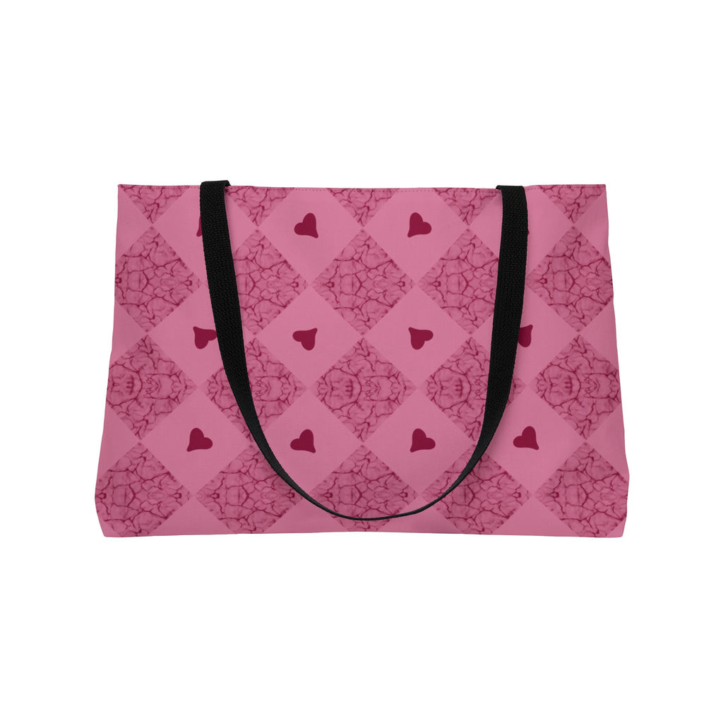 Weekender Tote Bag — Pink Heart Diamond Pattern Travel Tote (Valentine’s Gift)