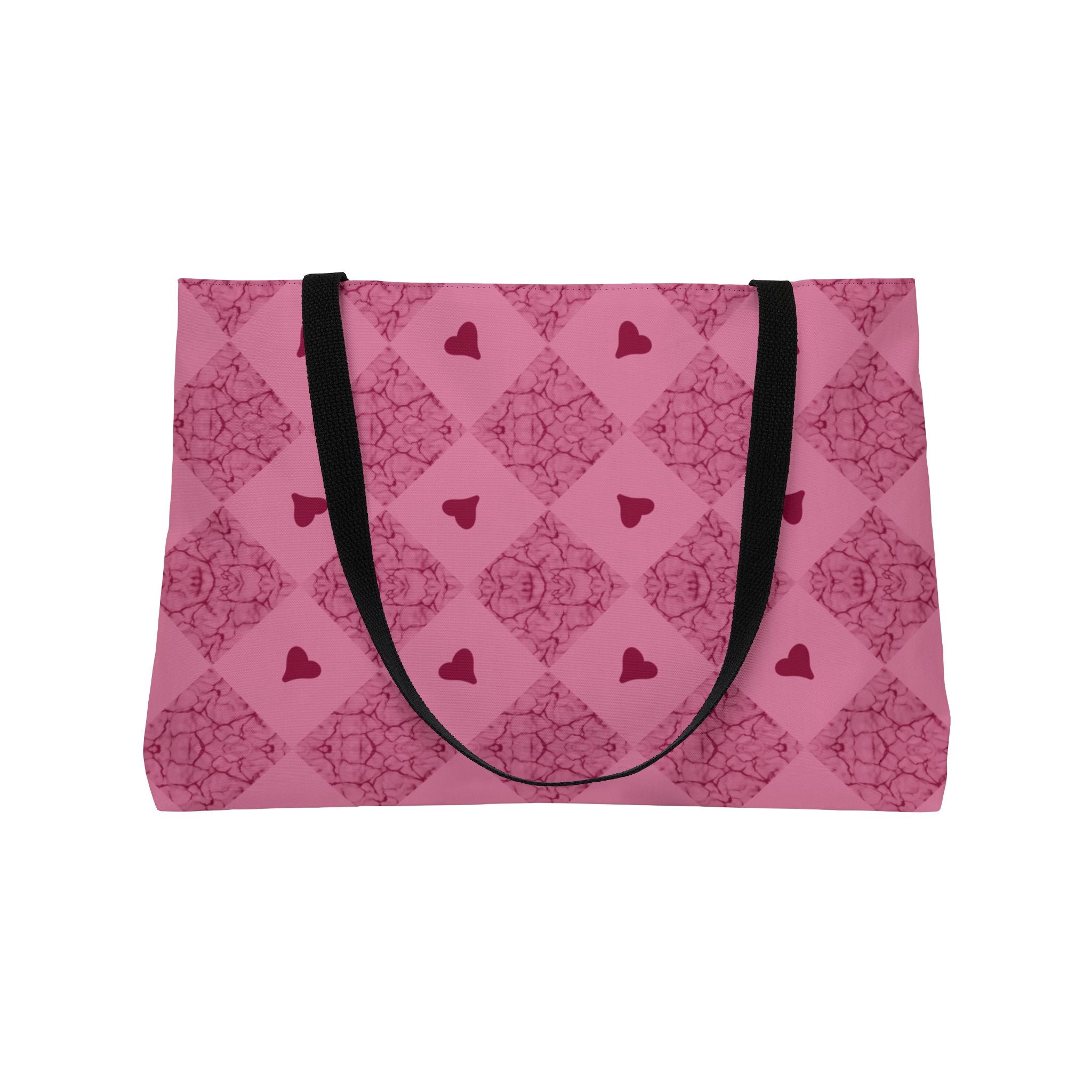 Weekender Tote Bag — Pink Heart Diamond Pattern Travel Tote (Valentine’s Gift)