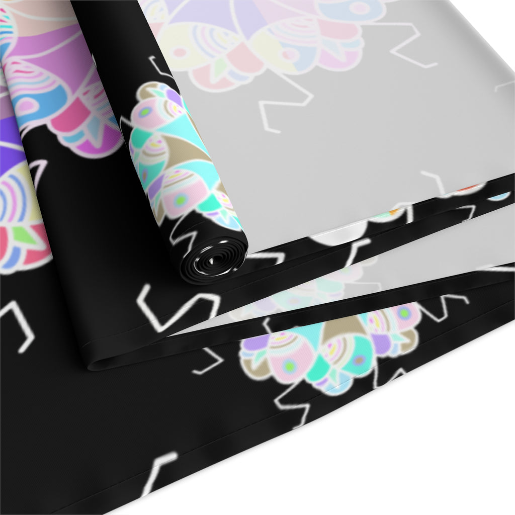 Black Floral Mandala Table Runner – Pastel Mosaic Dinner Party Decor