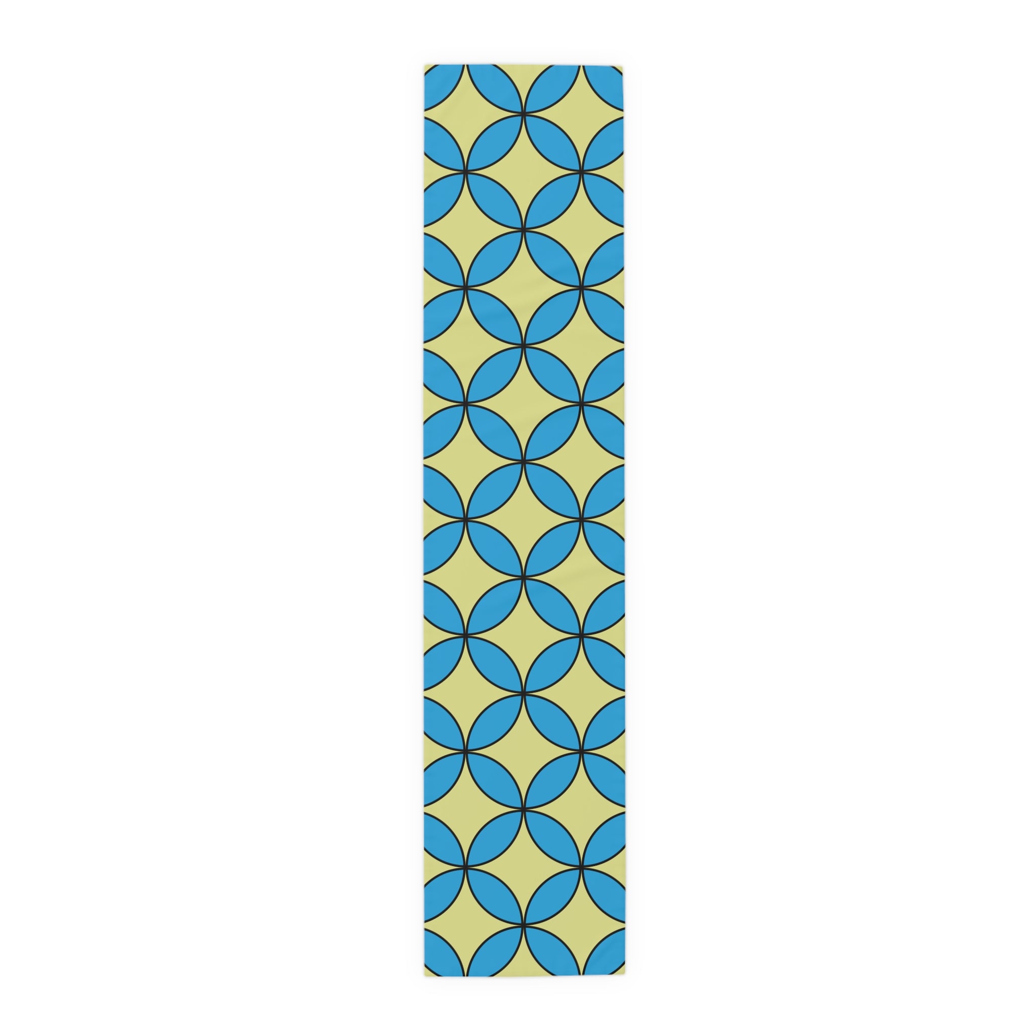 Geometric Blossom Table Runner — Blue & Lime Retro Pattern