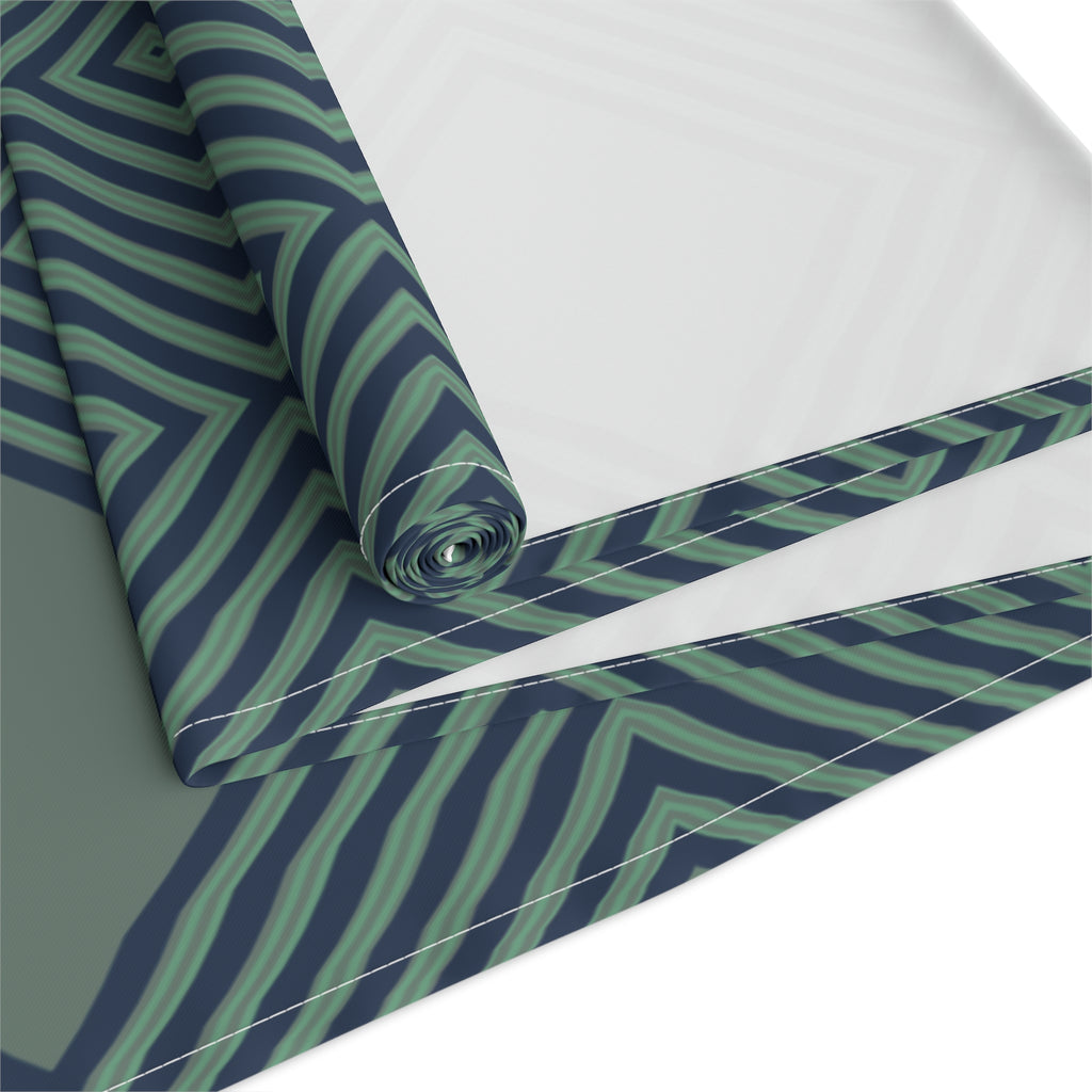 Geometric Diamond Table Runner — Modern Teal Cotton-Poly Accent