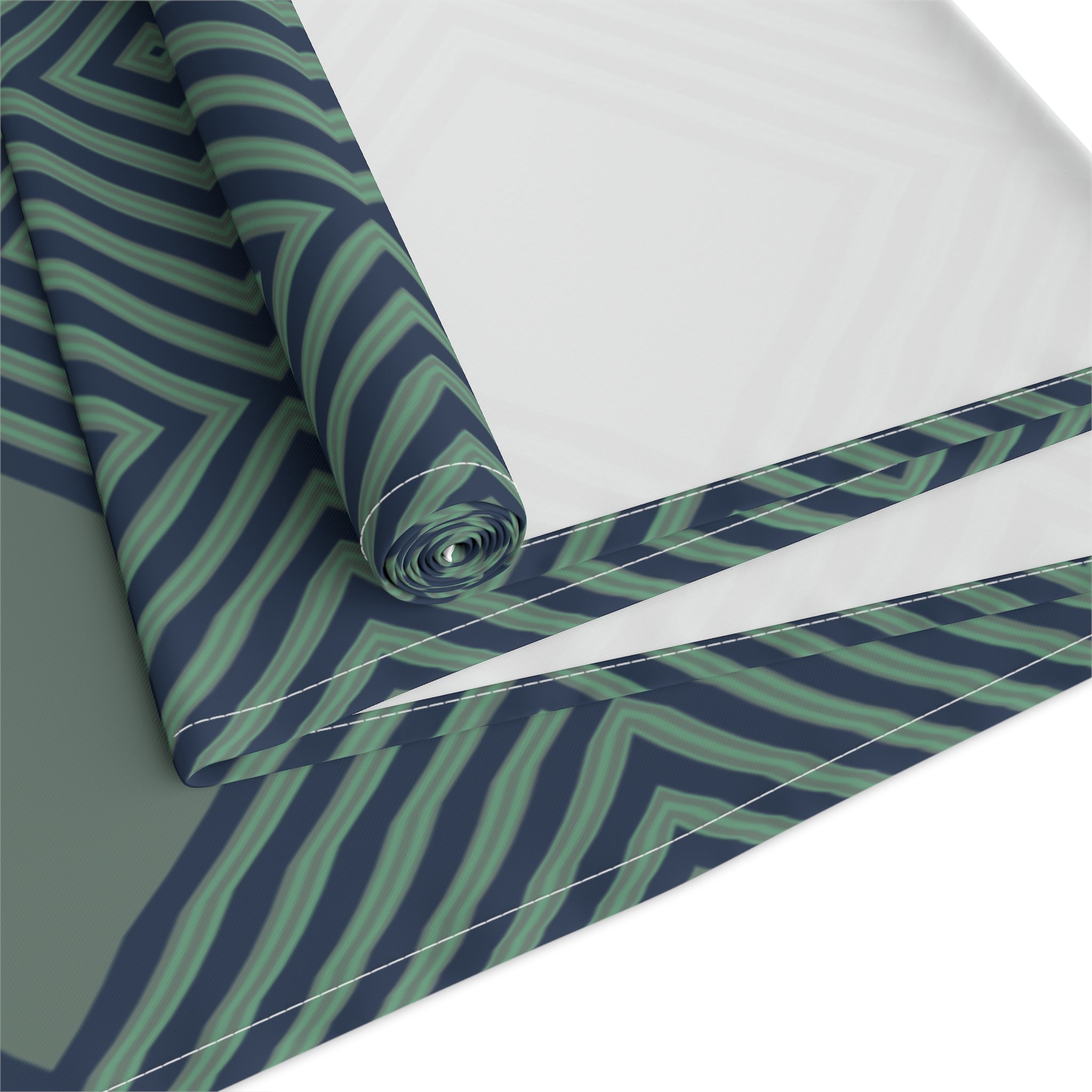 Geometric Diamond Table Runner — Modern Teal Cotton-Poly Accent