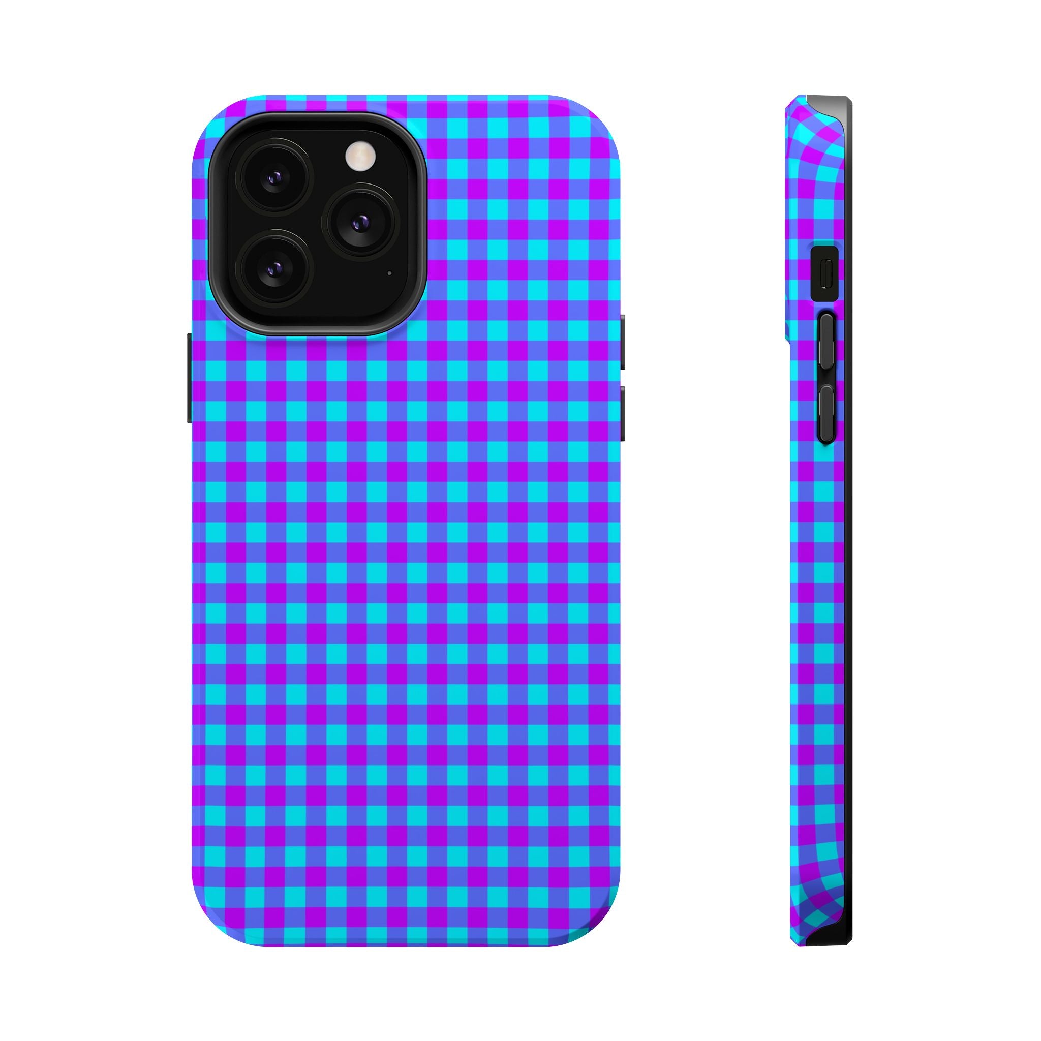 Phone Case — Blue & Purple Gingham Magnetic Impact-Resistant Case