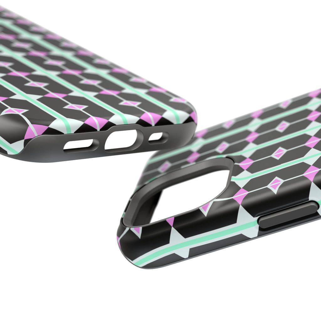 Geom Stripe Magnetic Phone Case — Black with Mint & Lavender Pattern