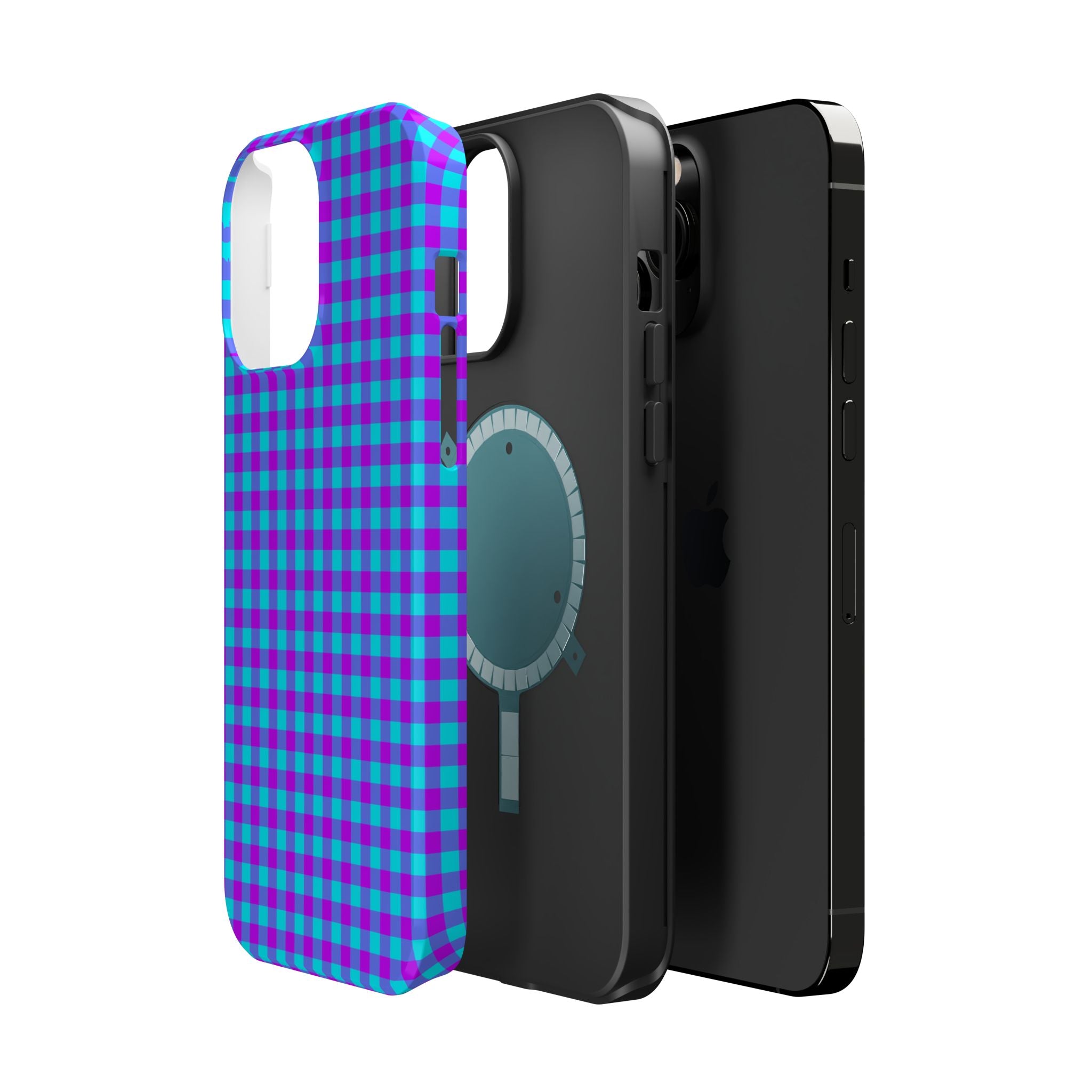 Phone Case — Blue & Purple Gingham Magnetic Impact-Resistant Case