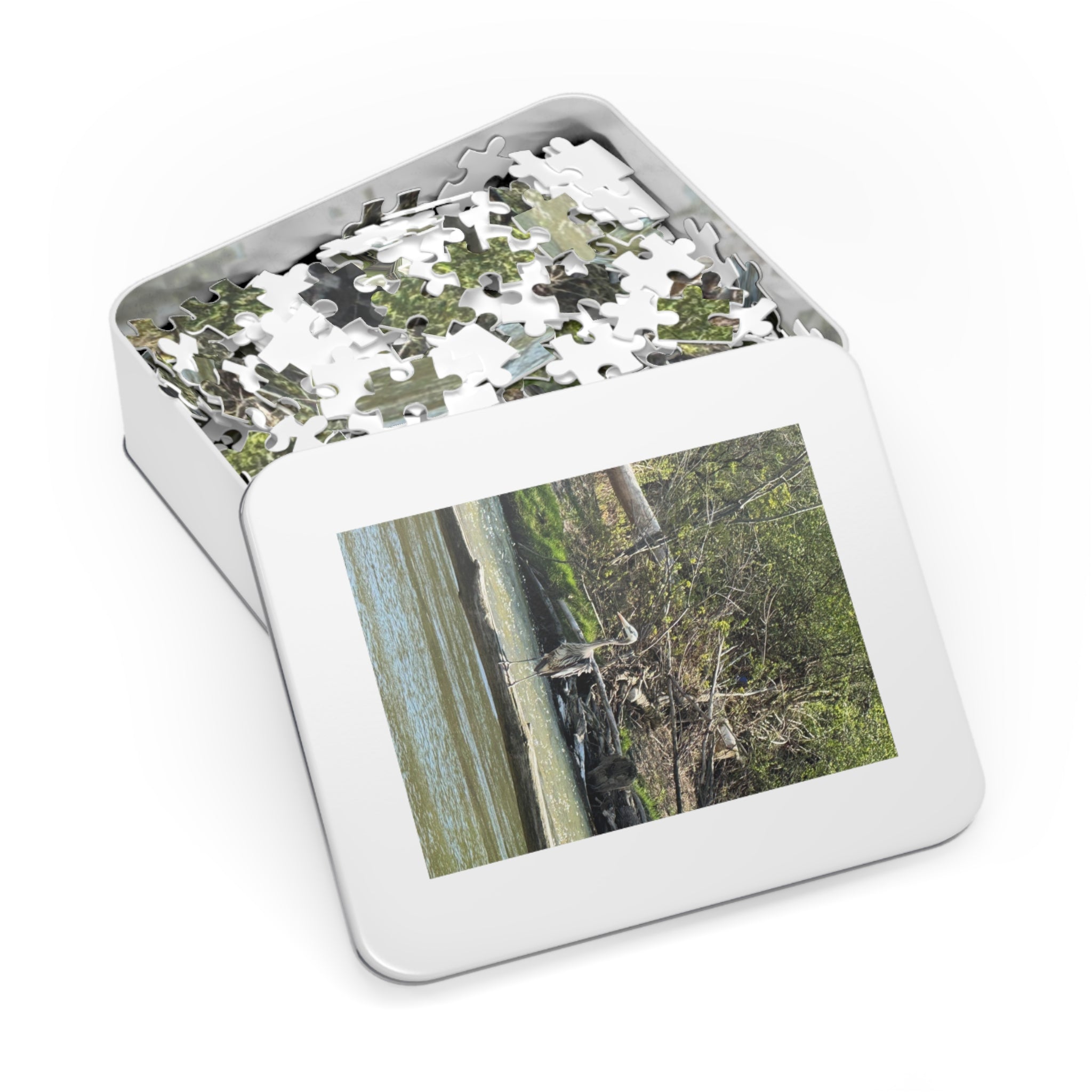 Heron Shoreline Jigsaw Puzzle with Tin – Nature Wildlife Puzzle