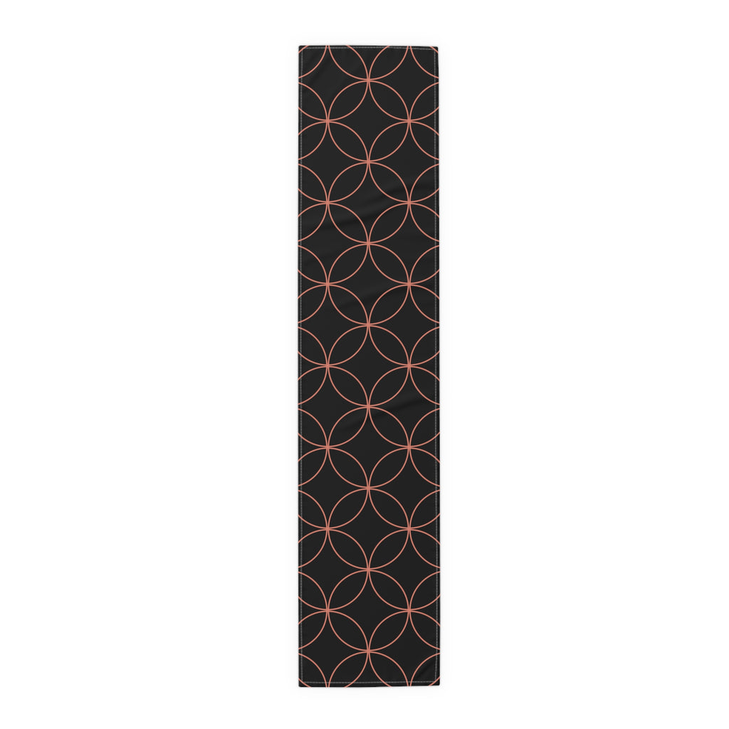 Geometric Rose Gold Circle Table Runner — Modern Black Cotton-Poly Decor