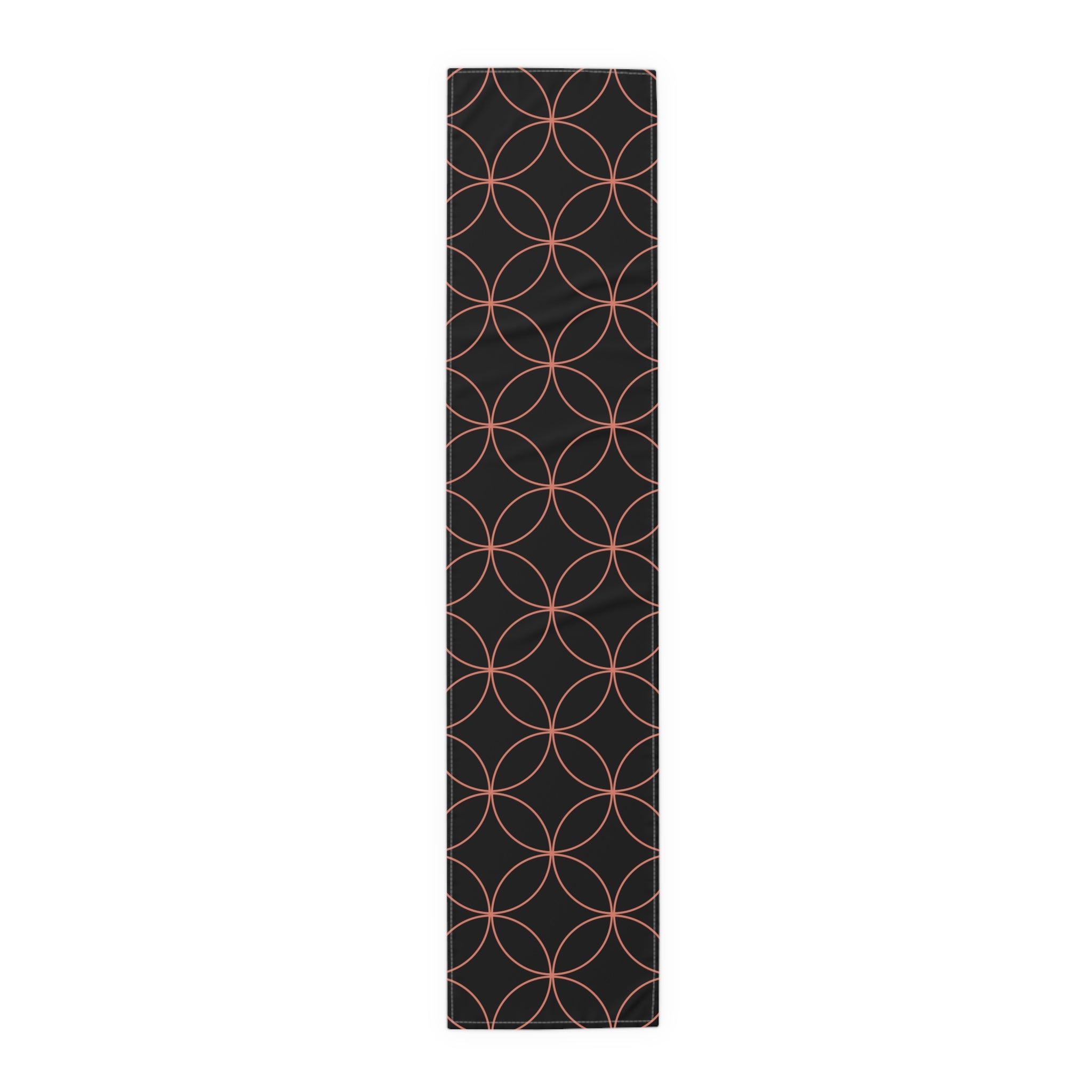 Geometric Rose Gold Circle Table Runner — Modern Black Cotton-Poly Decor