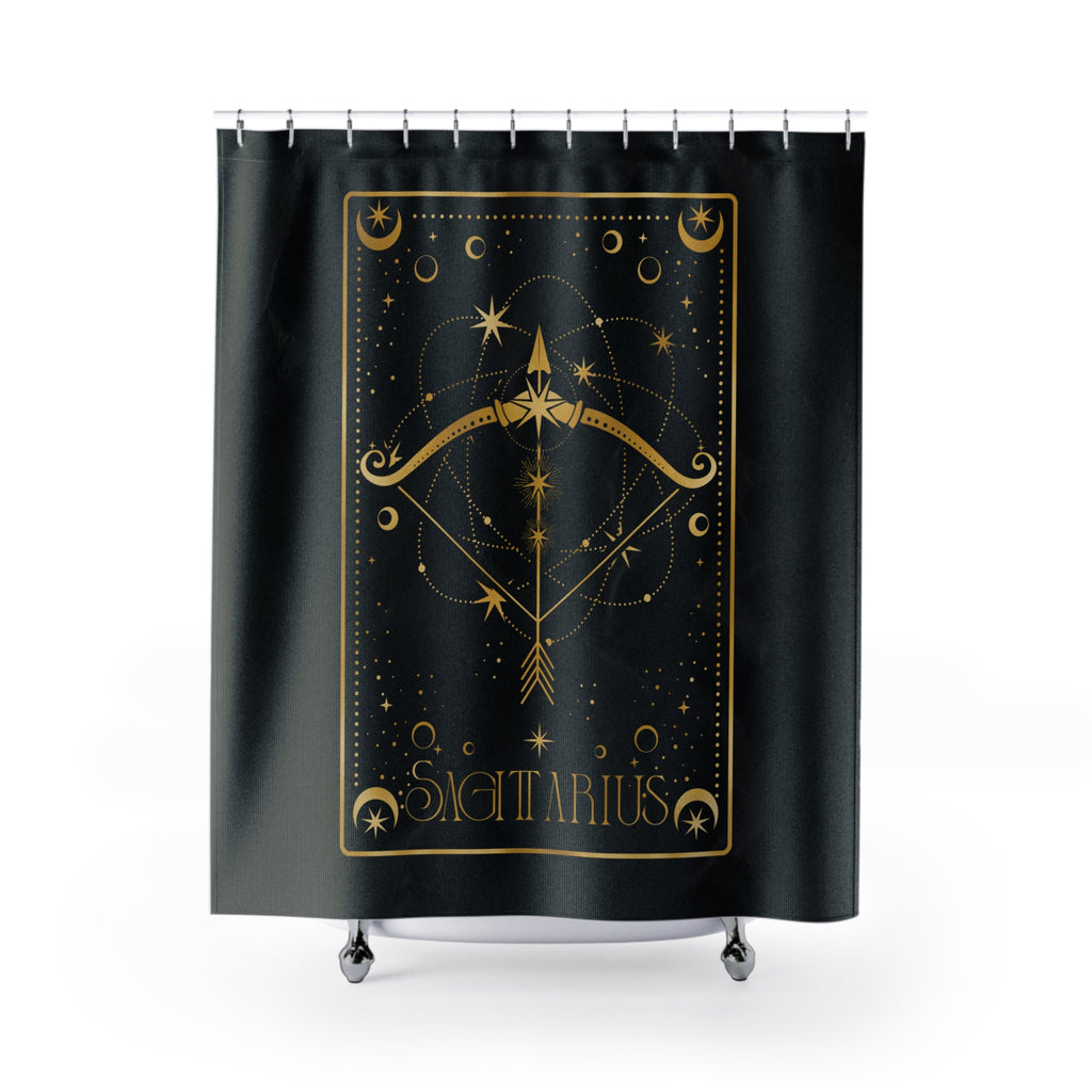 Sagittarius Zodiac Shower Curtain — Gold Archer Astrology Bathroom Decor