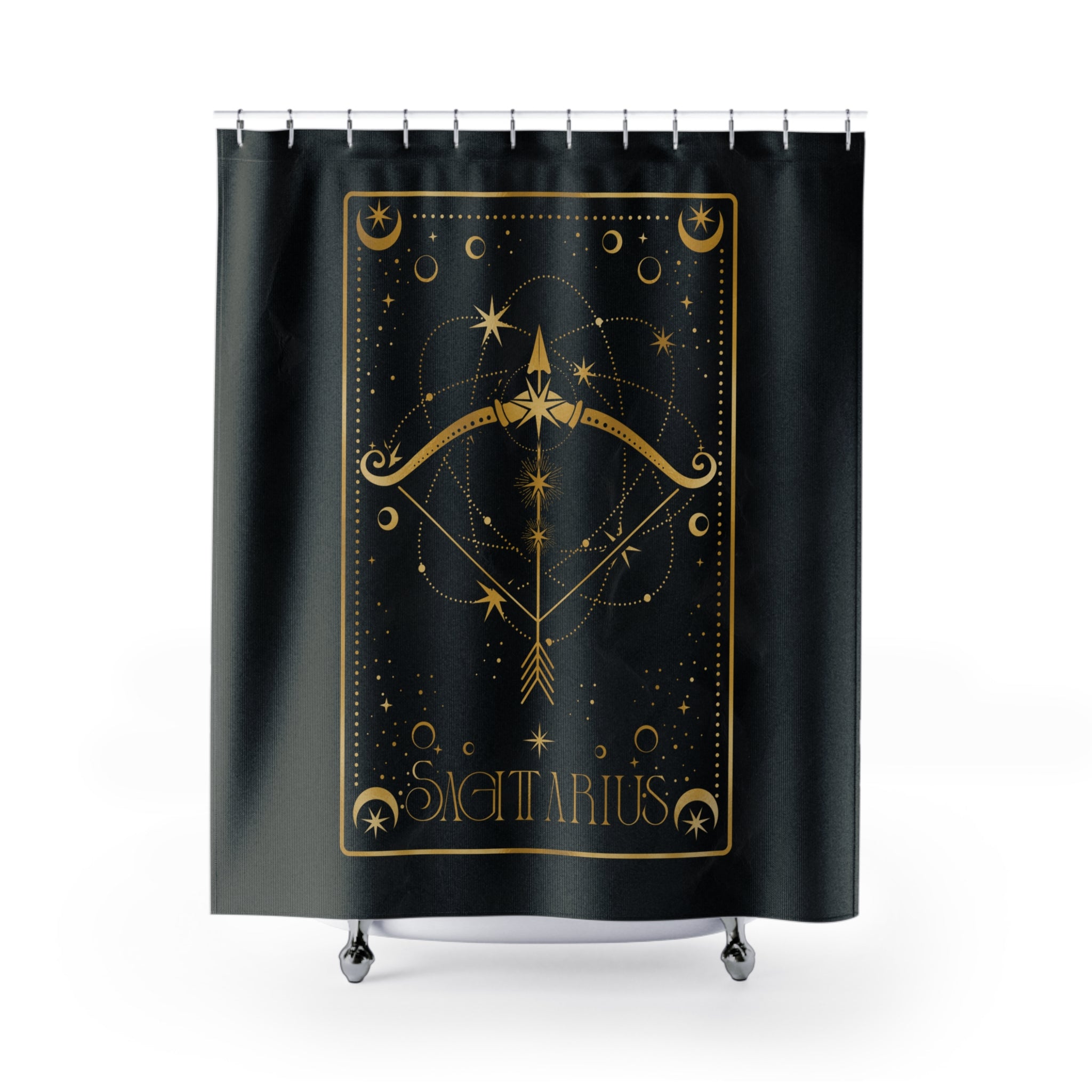 Sagittarius Zodiac Shower Curtain — Gold Archer Astrology Bathroom Decor