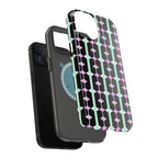 Geom Stripe Magnetic Phone Case — Black with Mint & Lavender Pattern