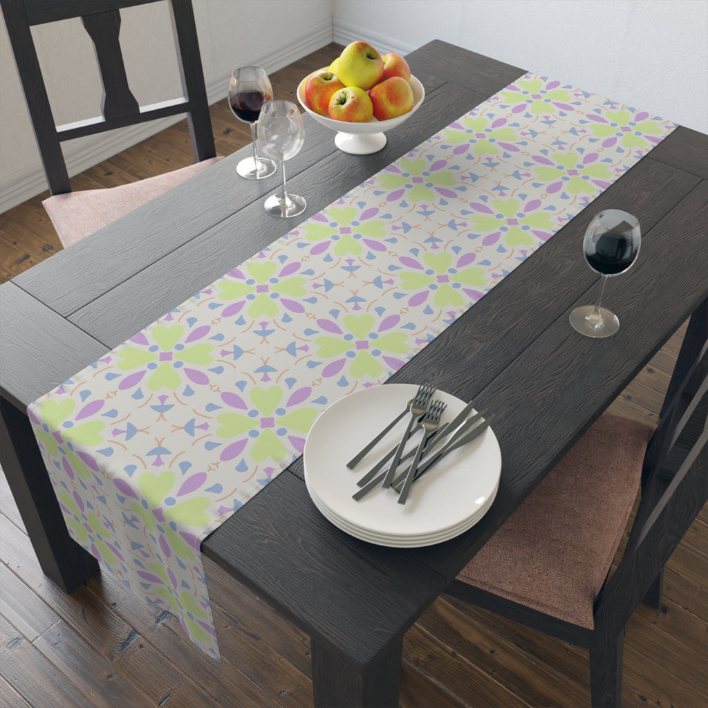 Pastel Floral Tile Table Runner — Spring Garden Dining Decor