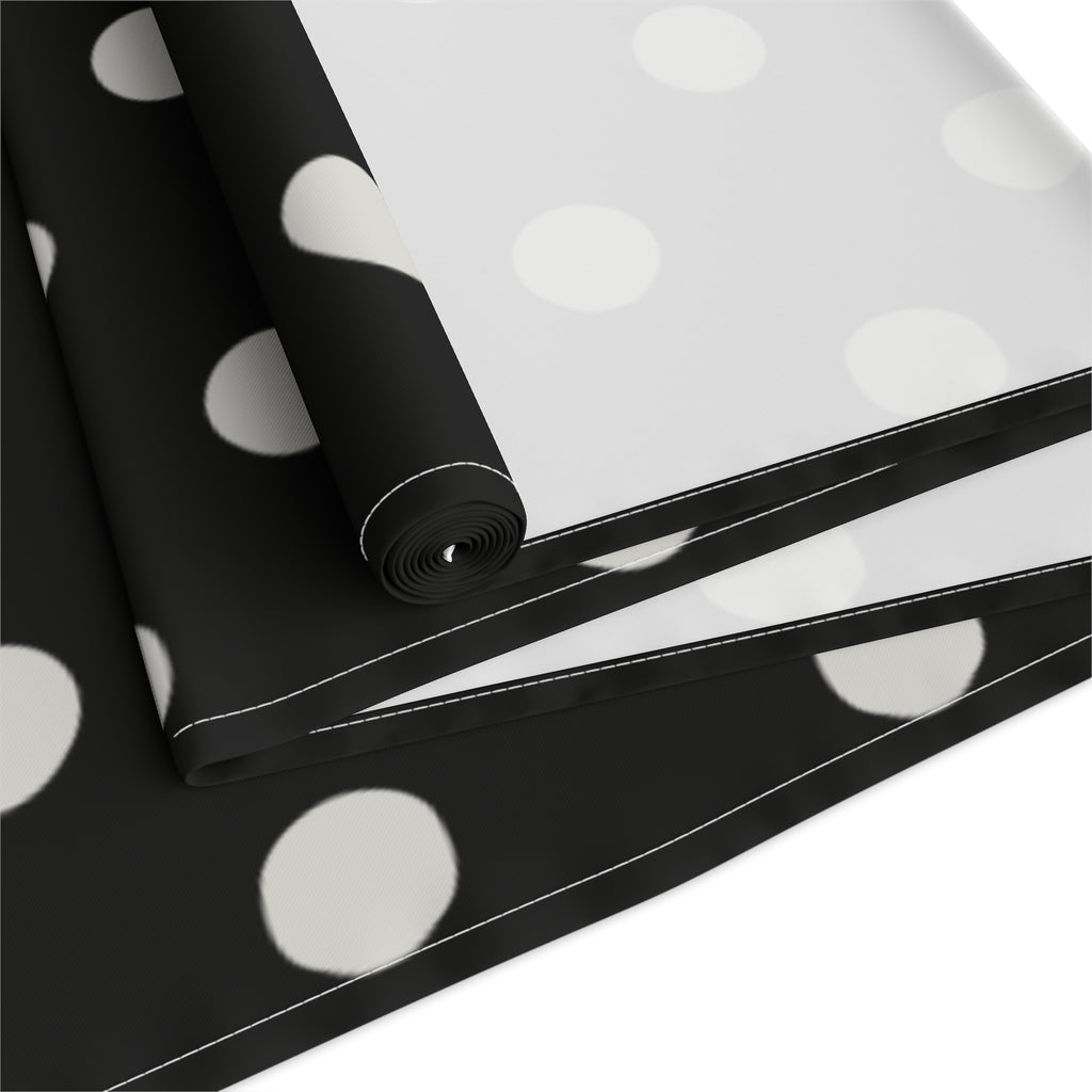 Black Polka Dot Table Runner – Classic Dotted Cotton-Poly Dining Accent
