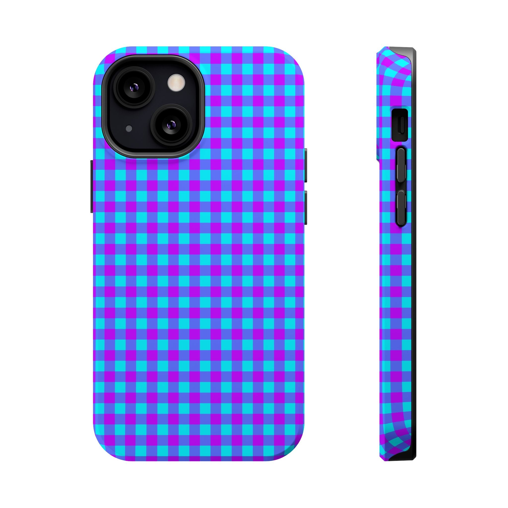 Phone Case — Blue & Purple Gingham Magnetic Impact-Resistant Case
