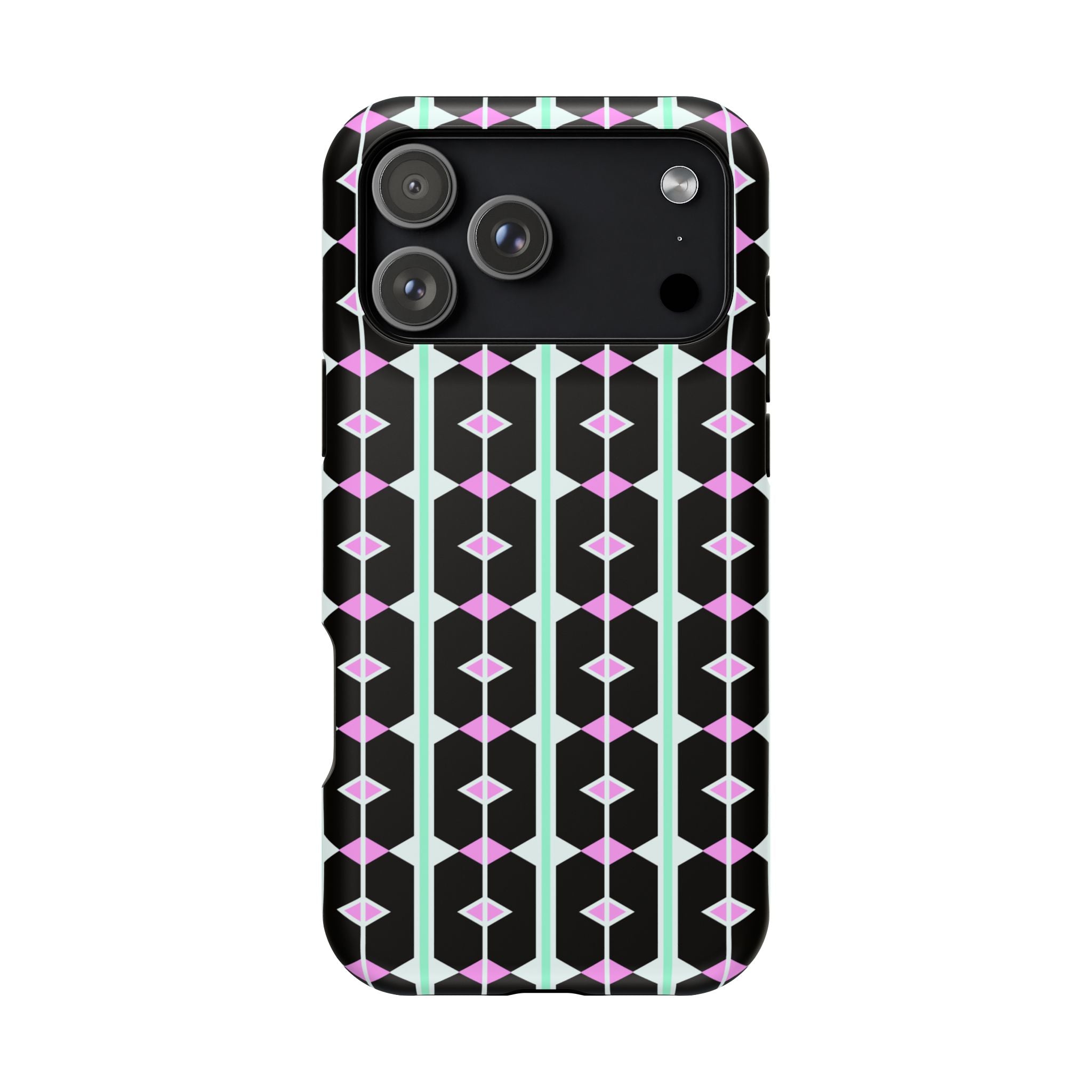 Geom Stripe Magnetic Phone Case — Black with Mint & Lavender Pattern