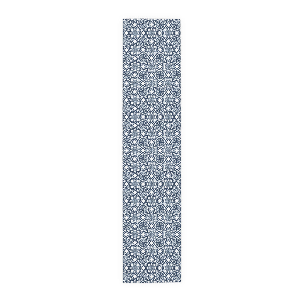 Blue Moroccan Tile Table Runner — Cotton-Poly Decorative Dining Accent