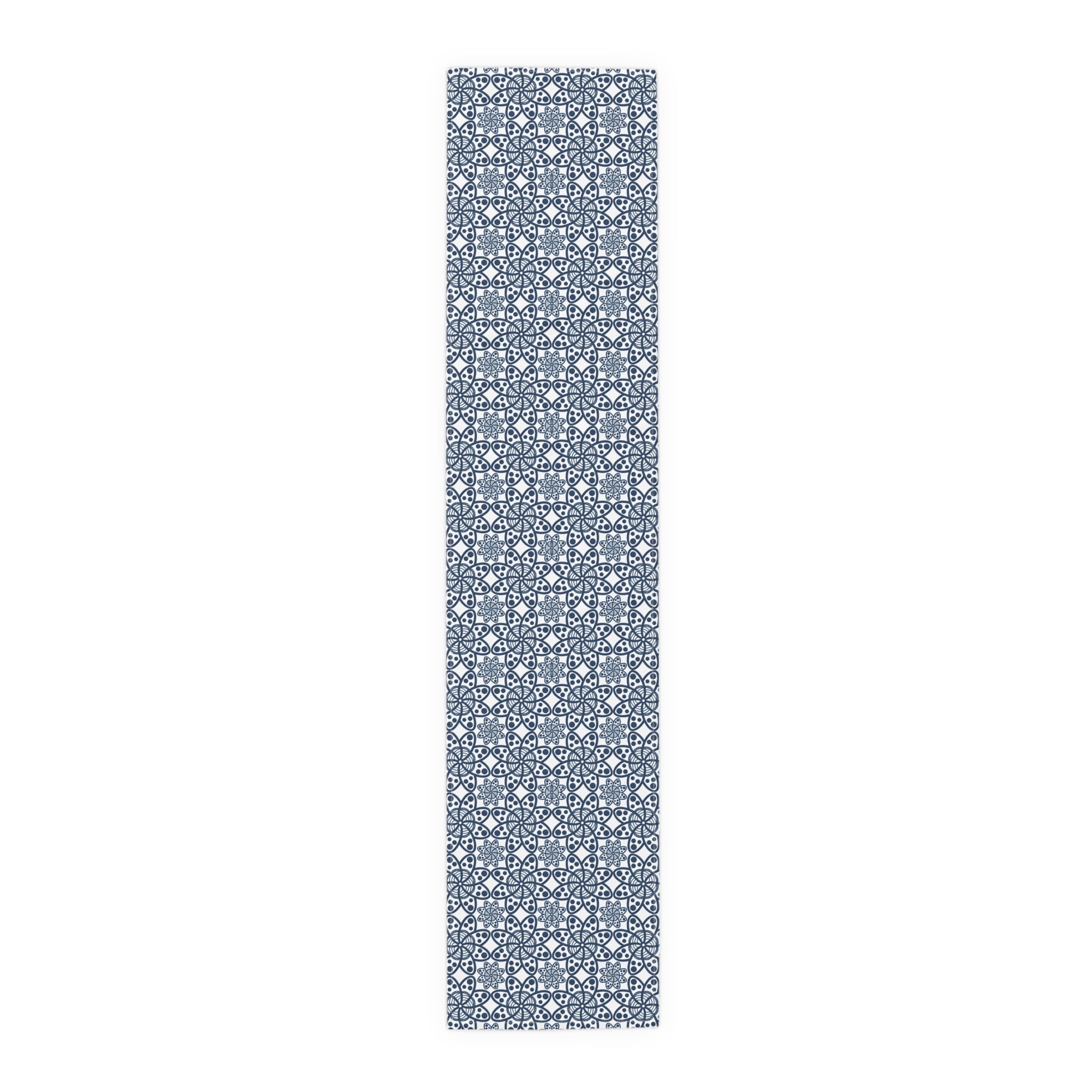 Blue Moroccan Tile Table Runner — Cotton-Poly Decorative Dining Accent