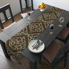 Geometric Mosaic Table Runner — Brown & Sage Decorative Dining Accent
