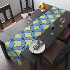 Geometric Blossom Table Runner — Blue & Lime Retro Pattern