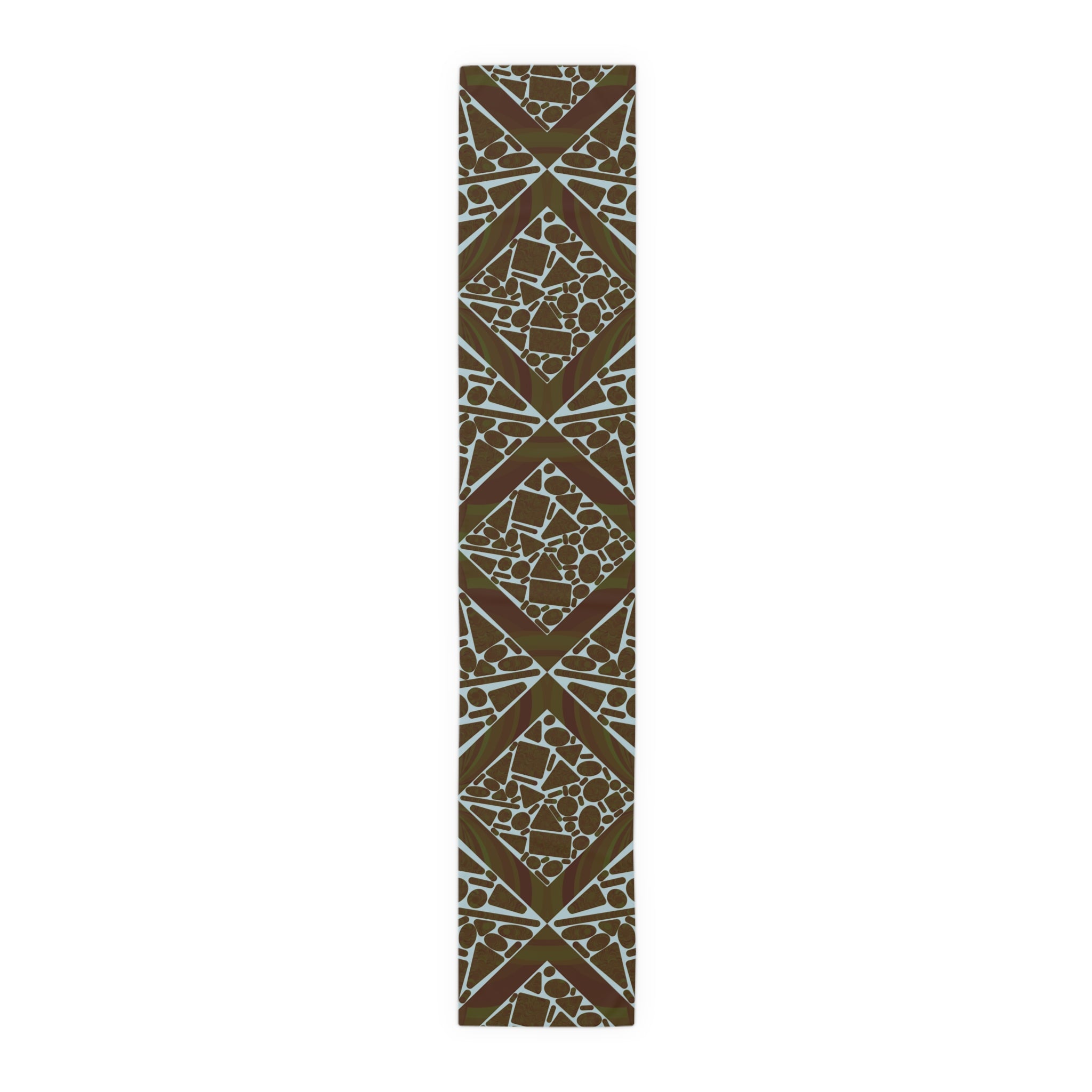 Geometric Mosaic Table Runner — Brown & Sage Decorative Dining Accent