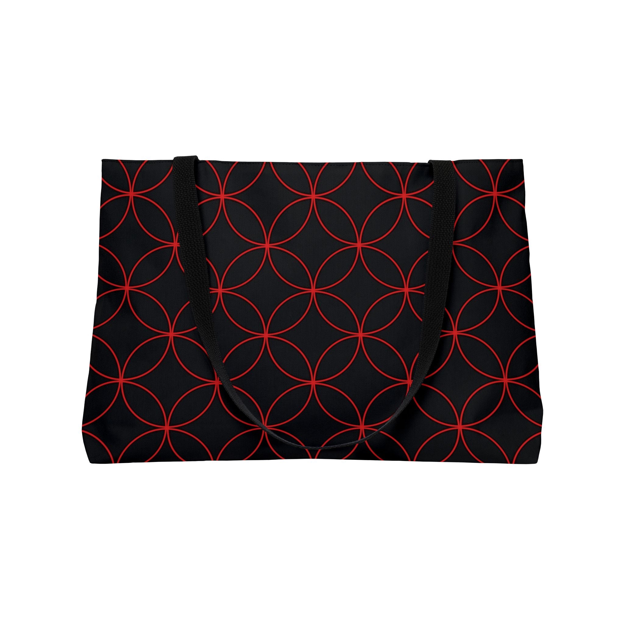 Weekender Tote Bag — Red Geometric Circle Pattern Travel Tote