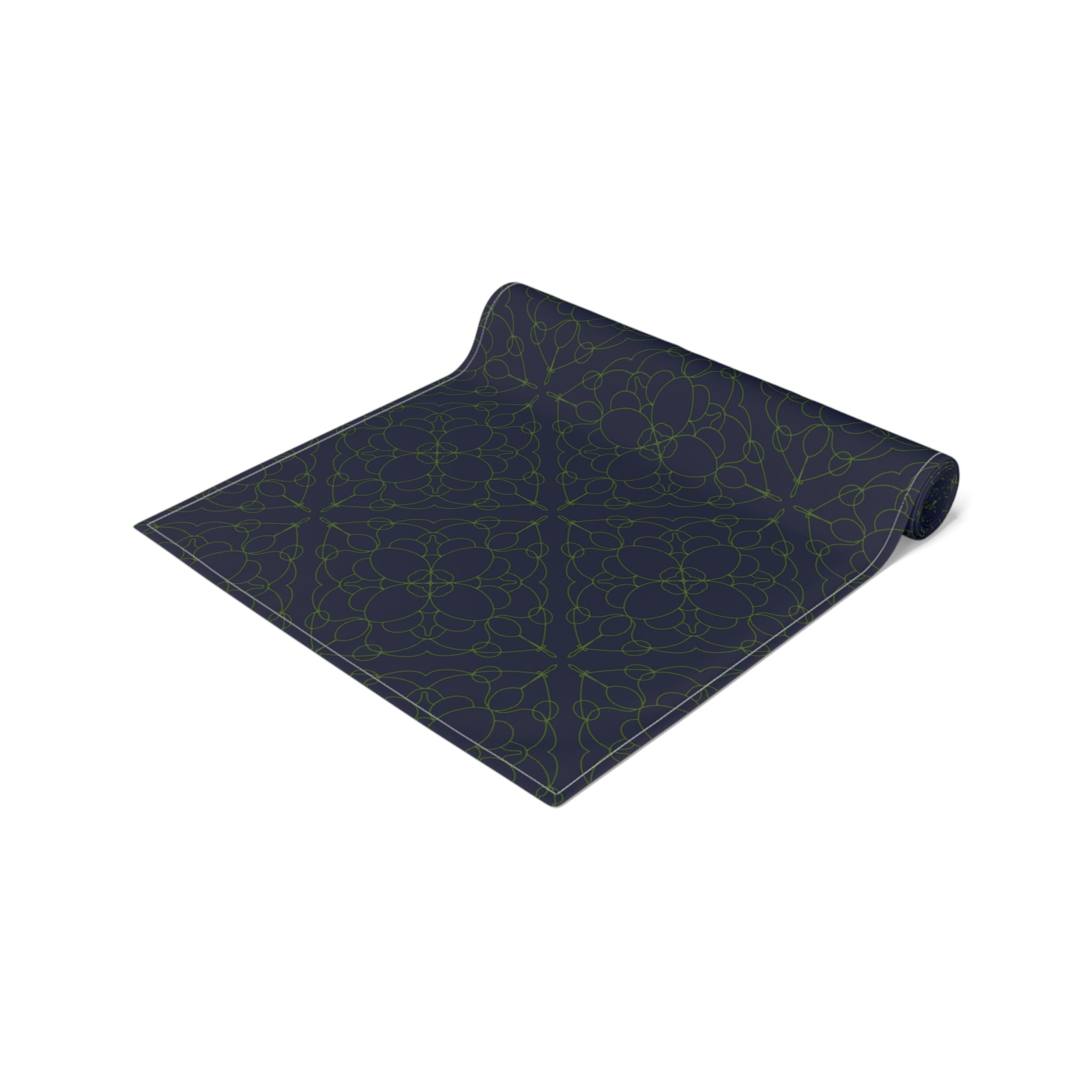 Geometric Starry Night Table Runner — Navy & Lime Cotton-Poly Blend